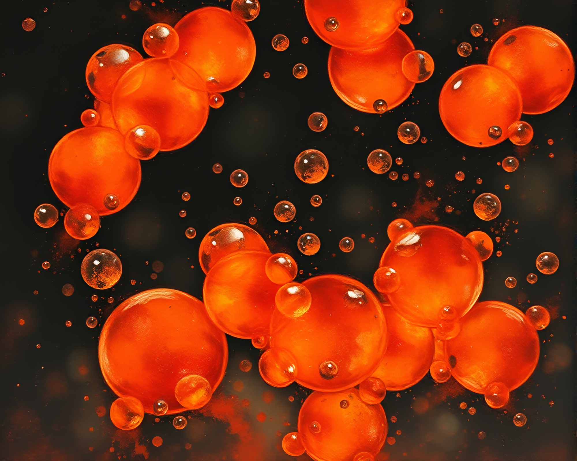Bubble Cluster Blood Orange Cocktail Tempra Painting – free AI stock image
