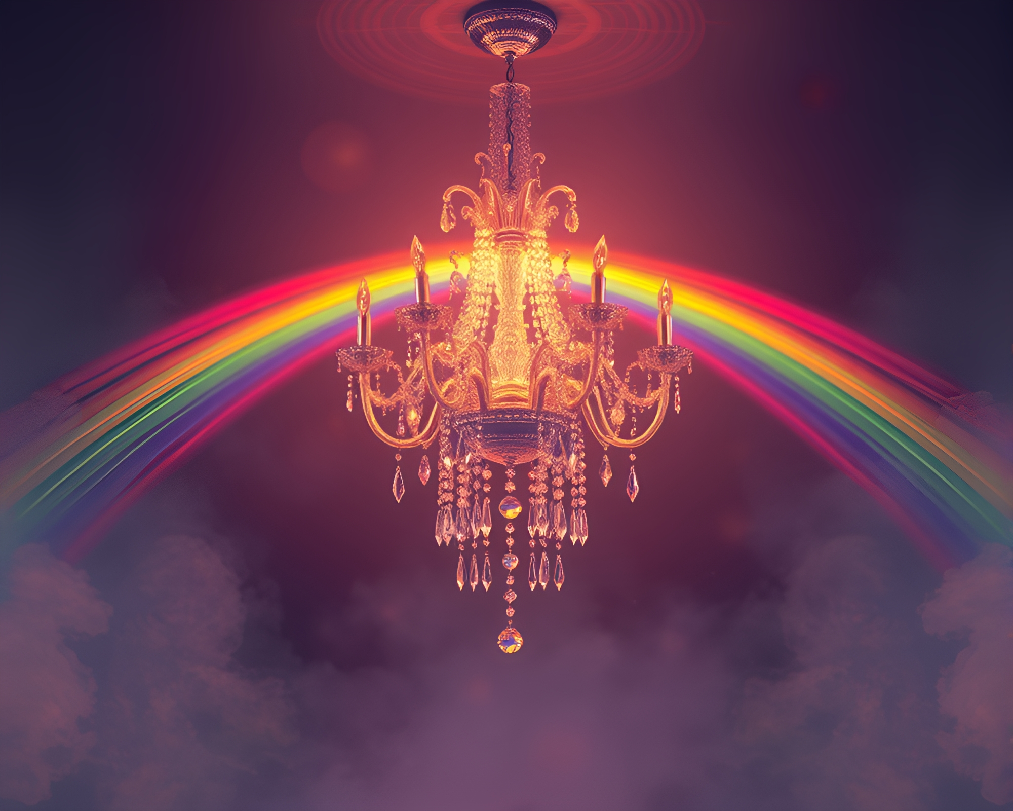 Rainbow Chandelier: Pixel Art in Foggy Atmosphere – free AI stock image
