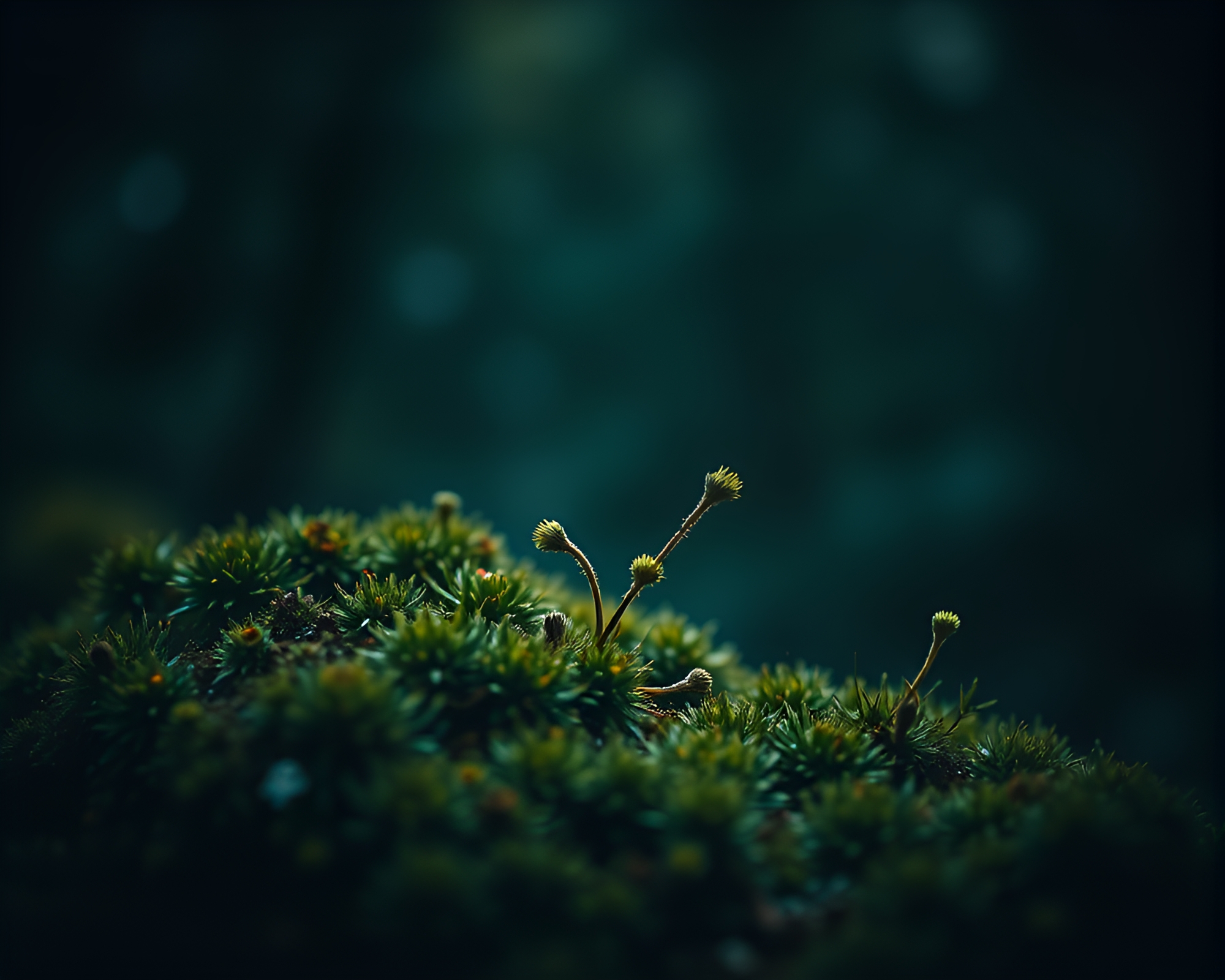 Vintage telescope surrounded by moss in fractal art – free AI stock image