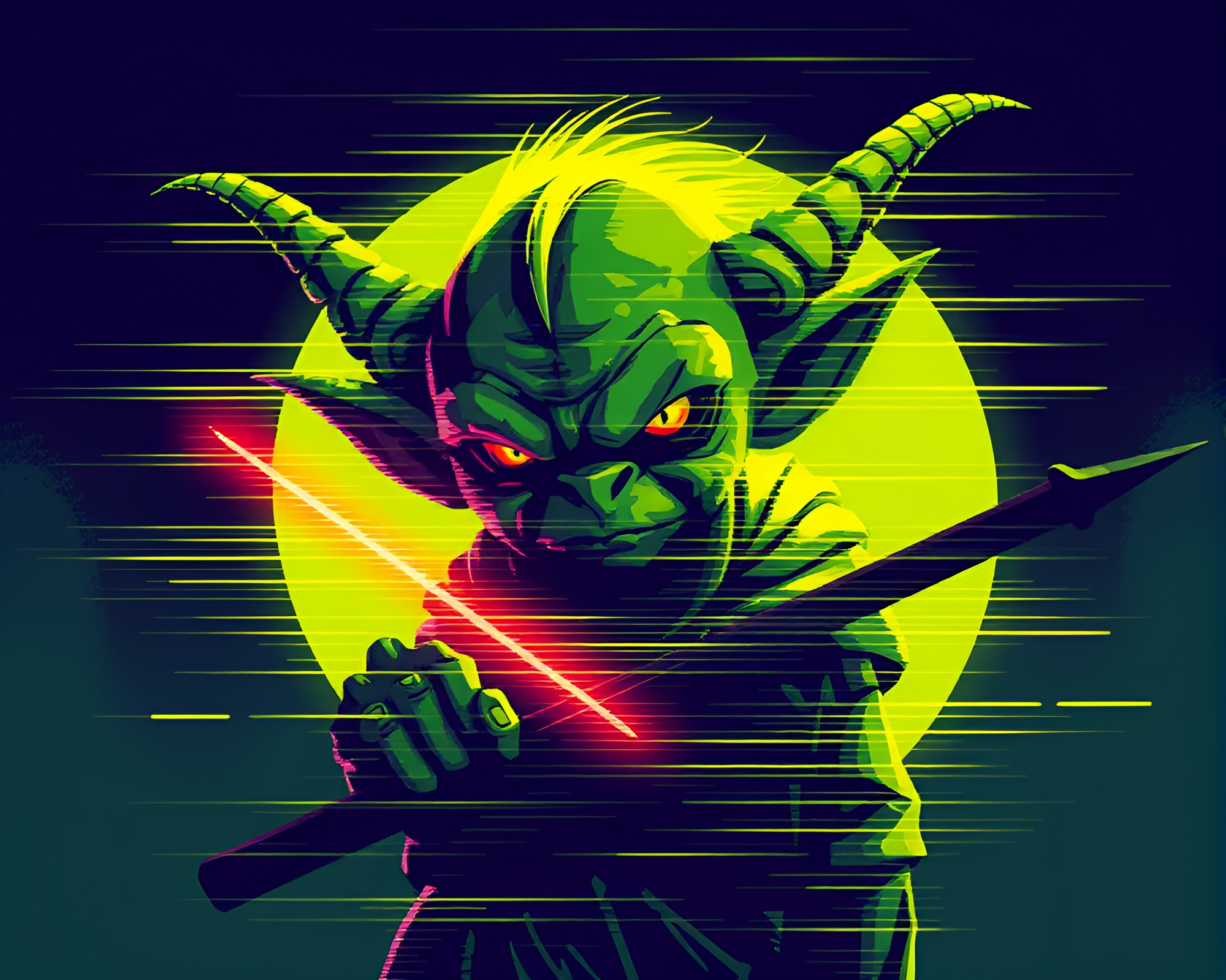 Goblin Grotto Shaded in 8-Bit Light Streaks – free AI stock image