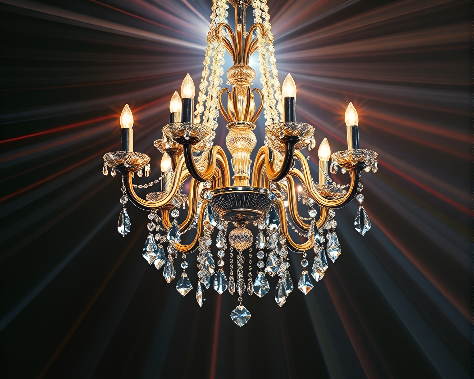 Glistening Laser Beams Merge with Crystal Chandelier – free AI stock image