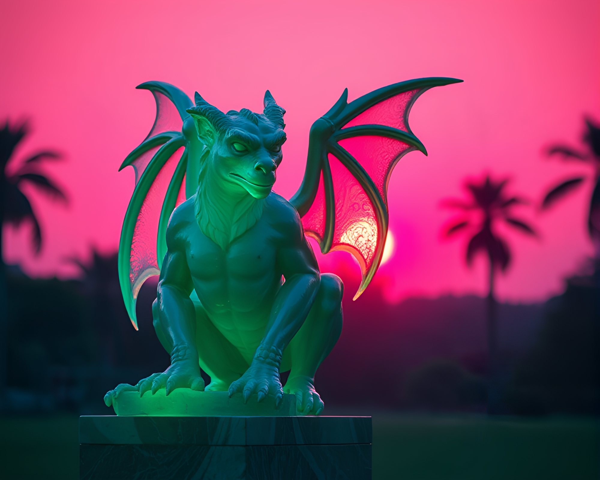 Sunrise Pink Gargoyle Glass Distortion – free AI stock image