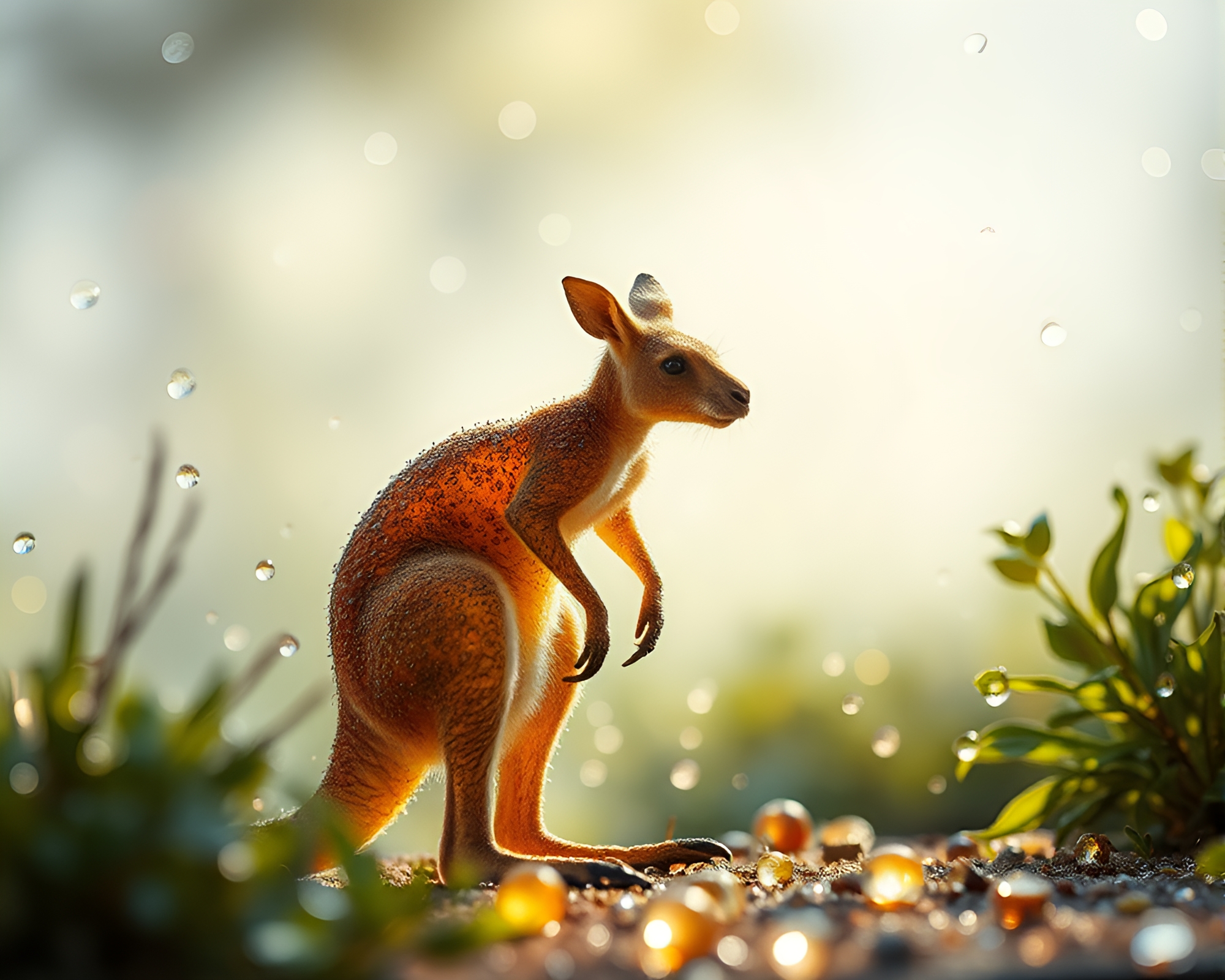 Kangaroo Leaping Through Acid Wash Glass Beads – free AI stock image
