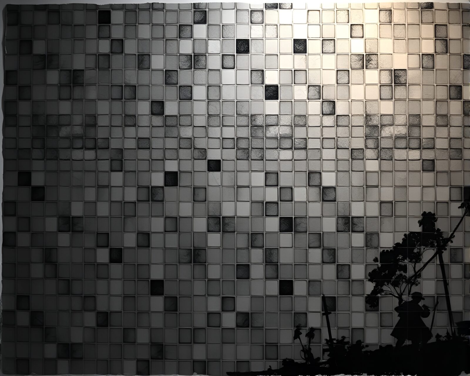 Majestic samurai sword surrounded by intricate mosaic tiles