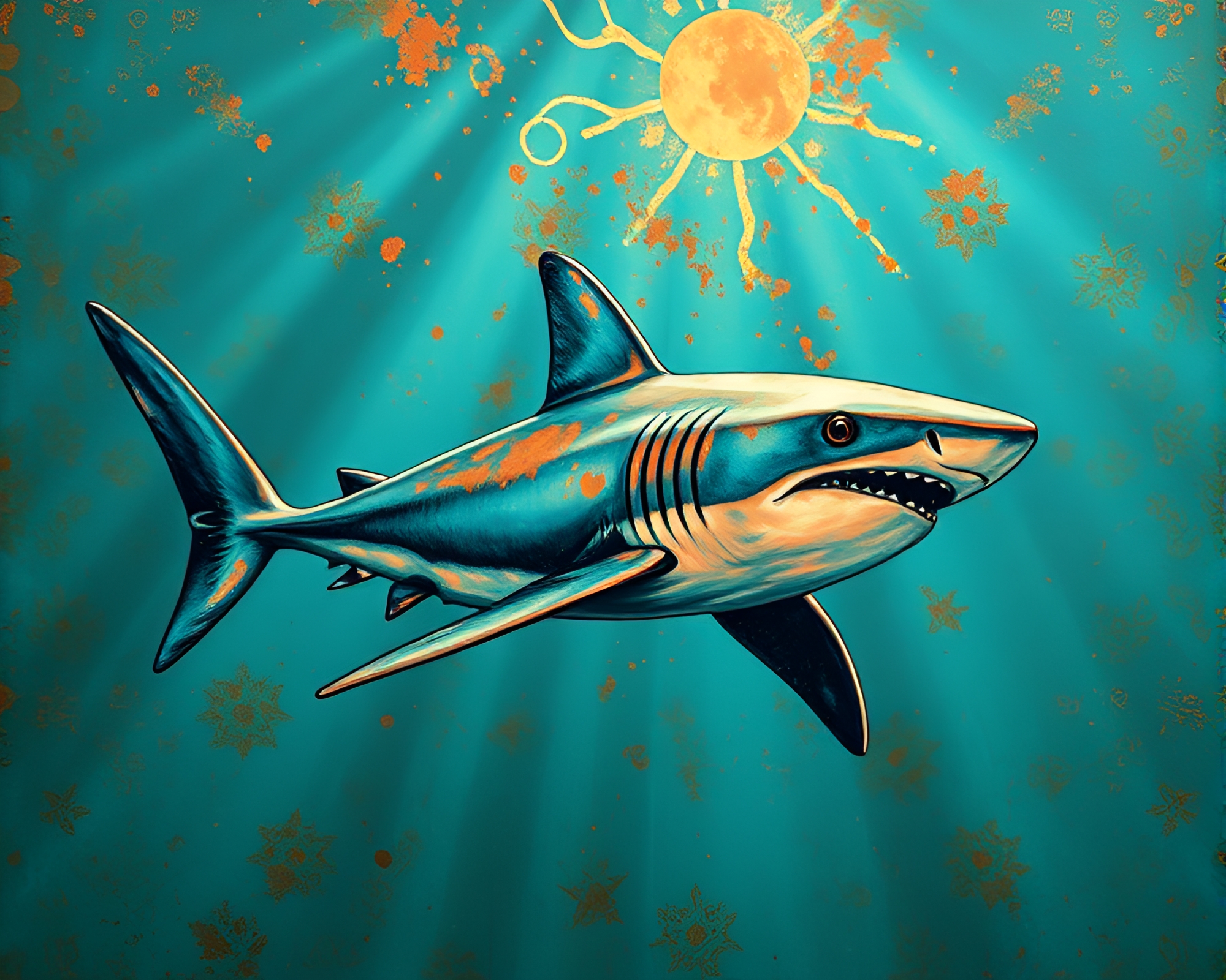 Verdigris Shark Basking in Sunbeam Rays – free AI stock image