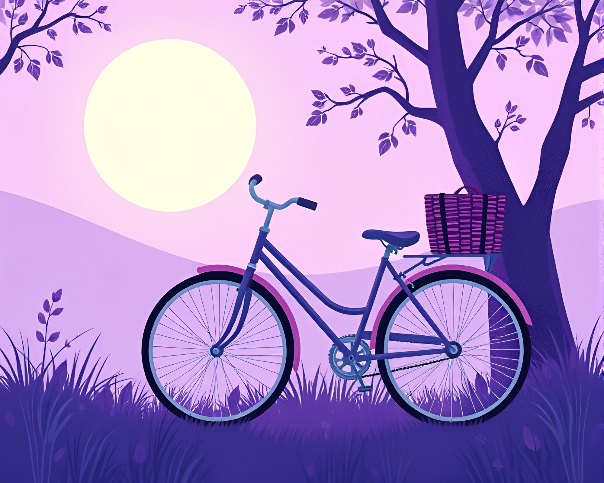 Scan Lines Bicycle Ride in Amethyst Light – free AI stock image