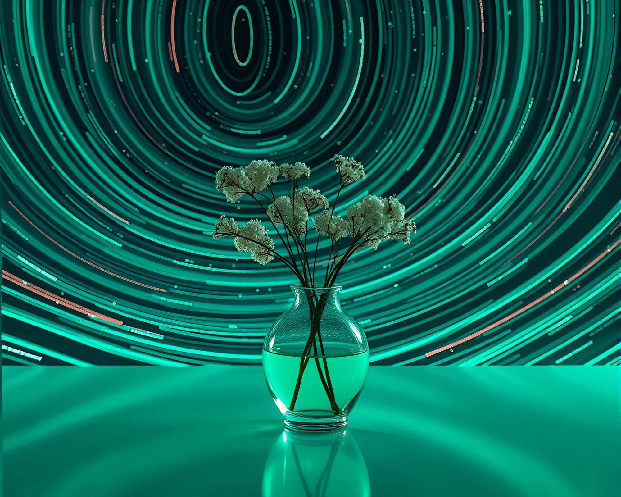 Vase in Mint Green Retro Futurism Star Trails – free AI stock image
