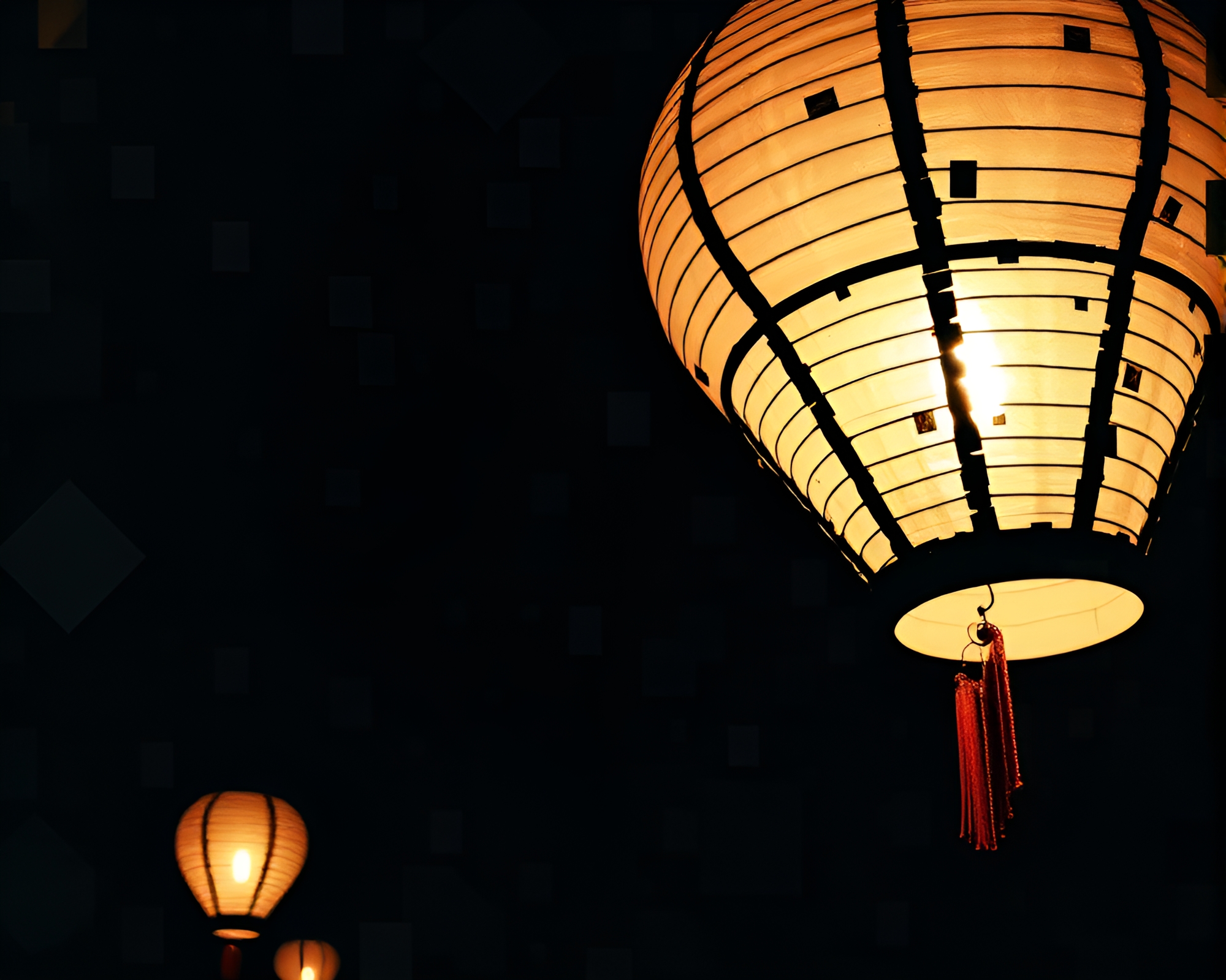 Paper Lantern Photocollage: Fragmented Mosaic of Light – free AI stock image