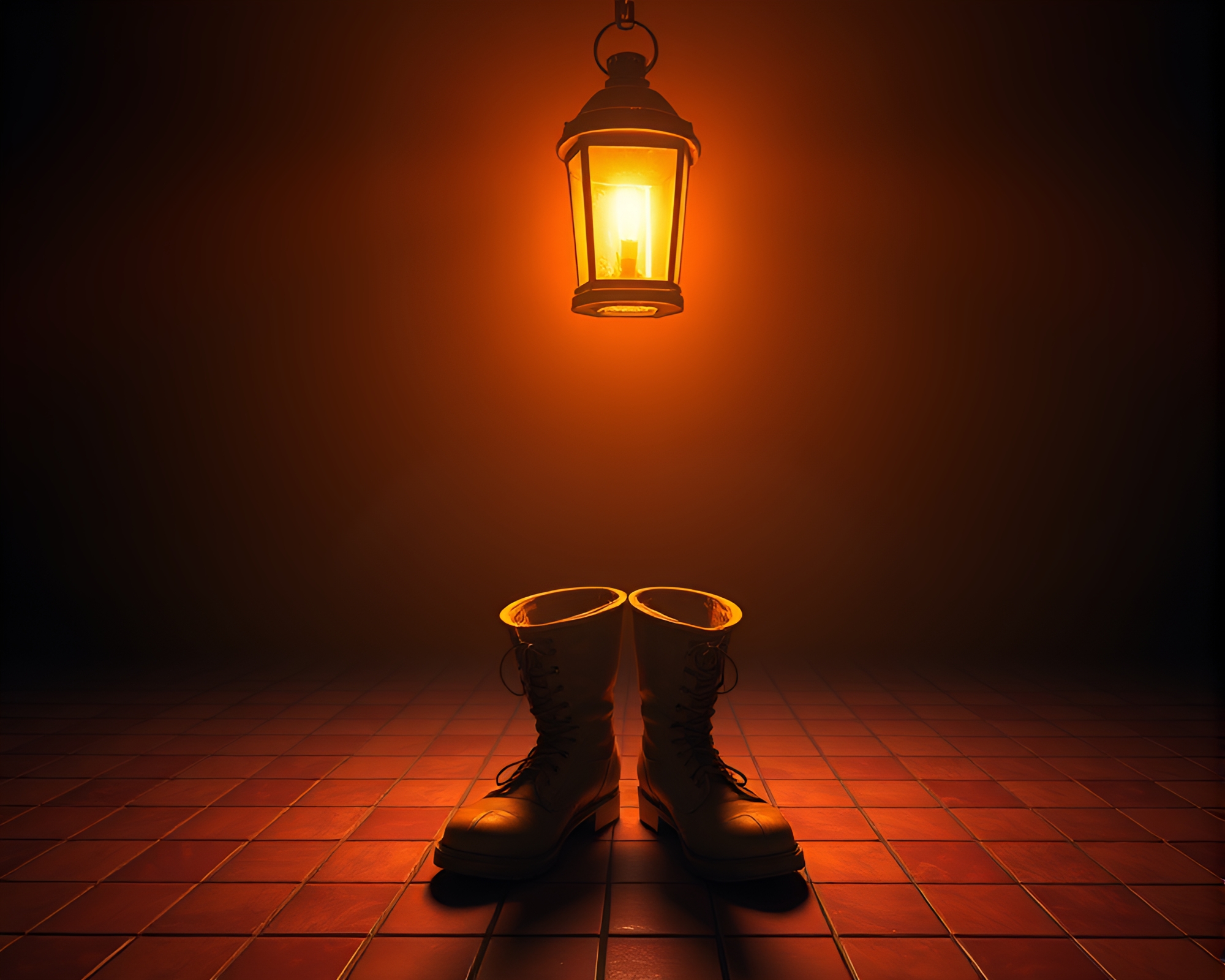 Futuristic Grid Design with Gravity Boots in Lantern Light – free AI stock image