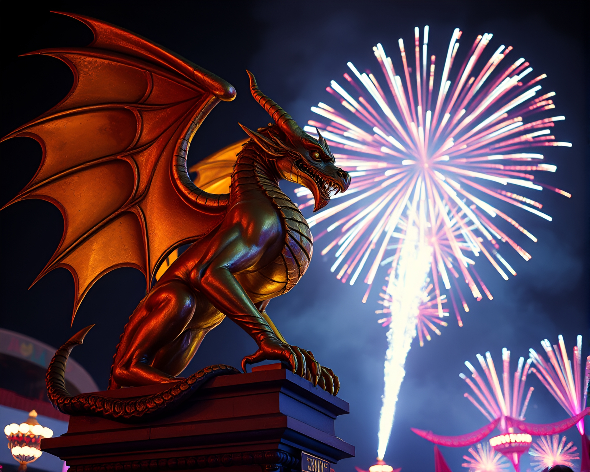 Glowing gargoyle statue in vaporwave spiral composition – free AI stock image