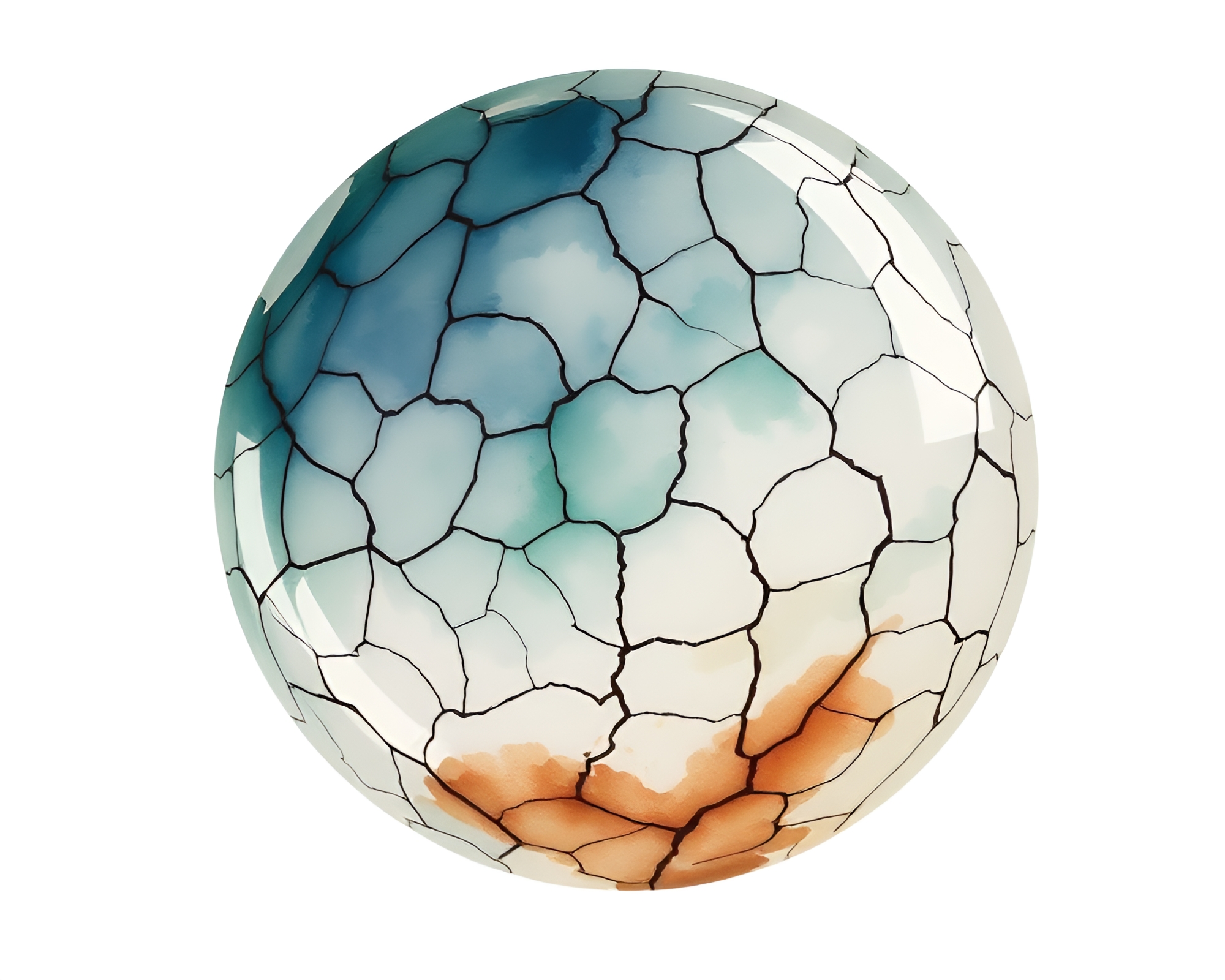 Cracked Earth Glass Orb with Watercolor Wash – free AI stock image