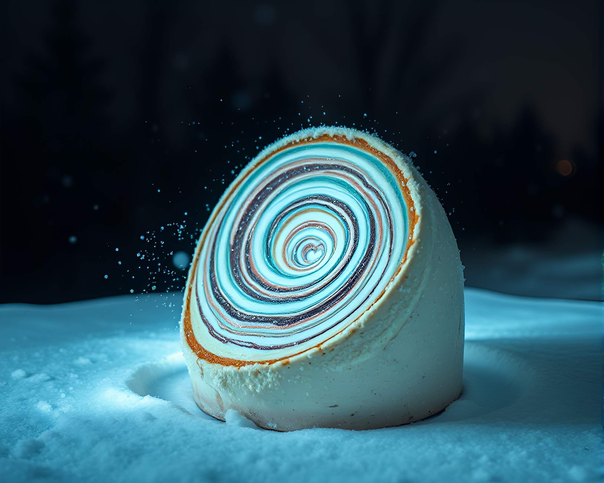 Snow-Kissed Marbled Cake Vortex Twist – free AI stock image