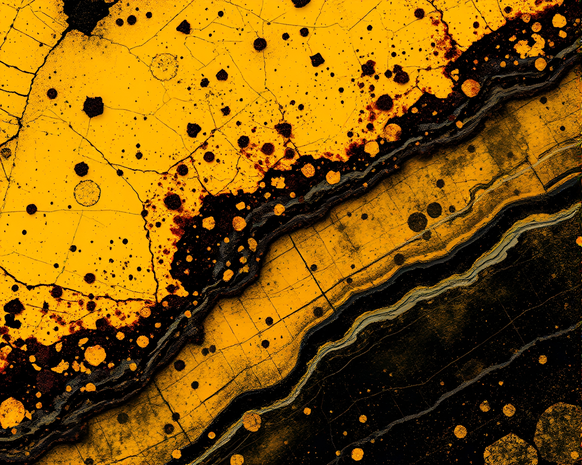 Eroded Savage River: Monochrome Yellow Technical Illustration – free AI stock image