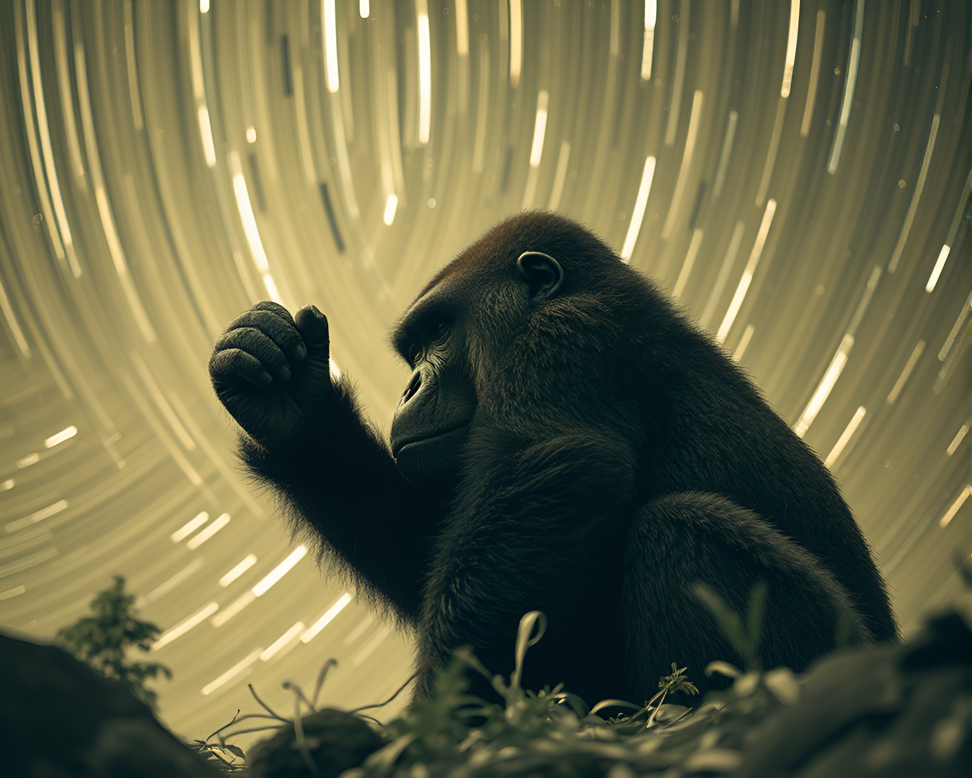 Starry Gorilla in AI Sepia Wonderland – free AI stock image