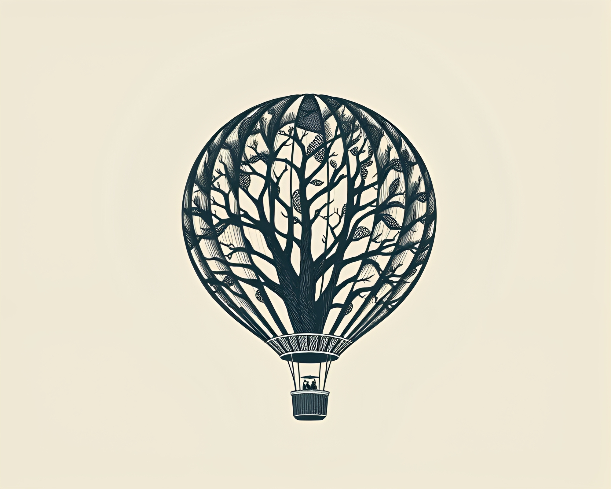 Hot Air Balloon Engraved Retro Skyline – free AI stock image