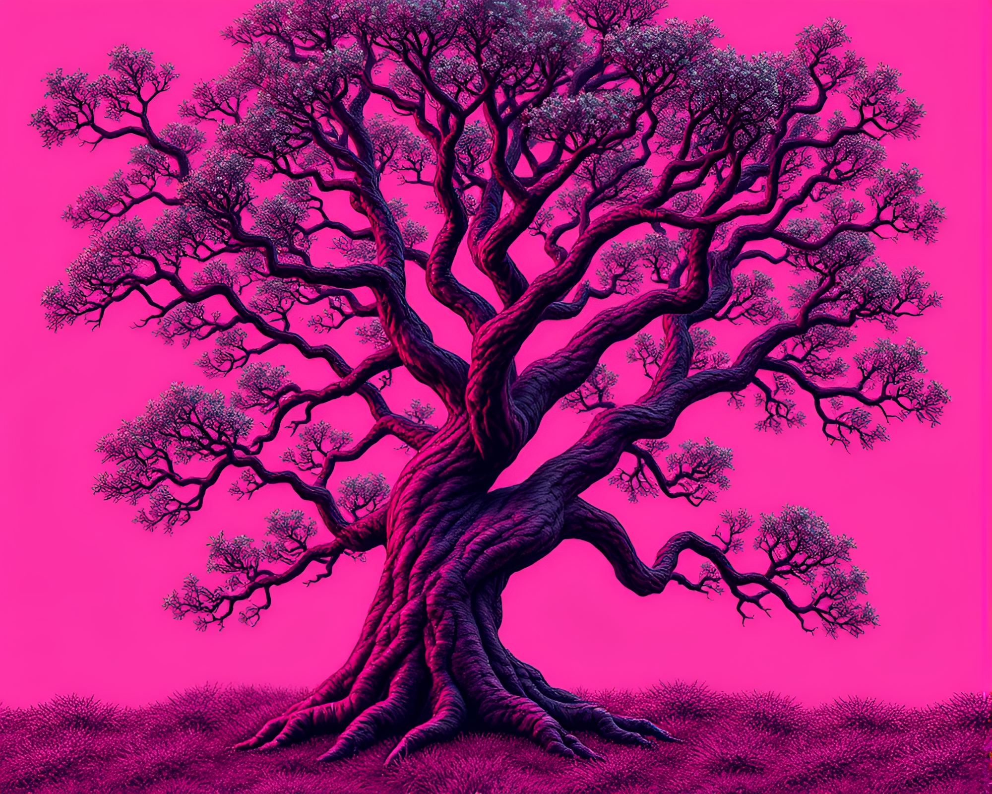 Magenta Ancient Tree Stitched Pattern Ambient Occlusion Fantasy – free AI stock image