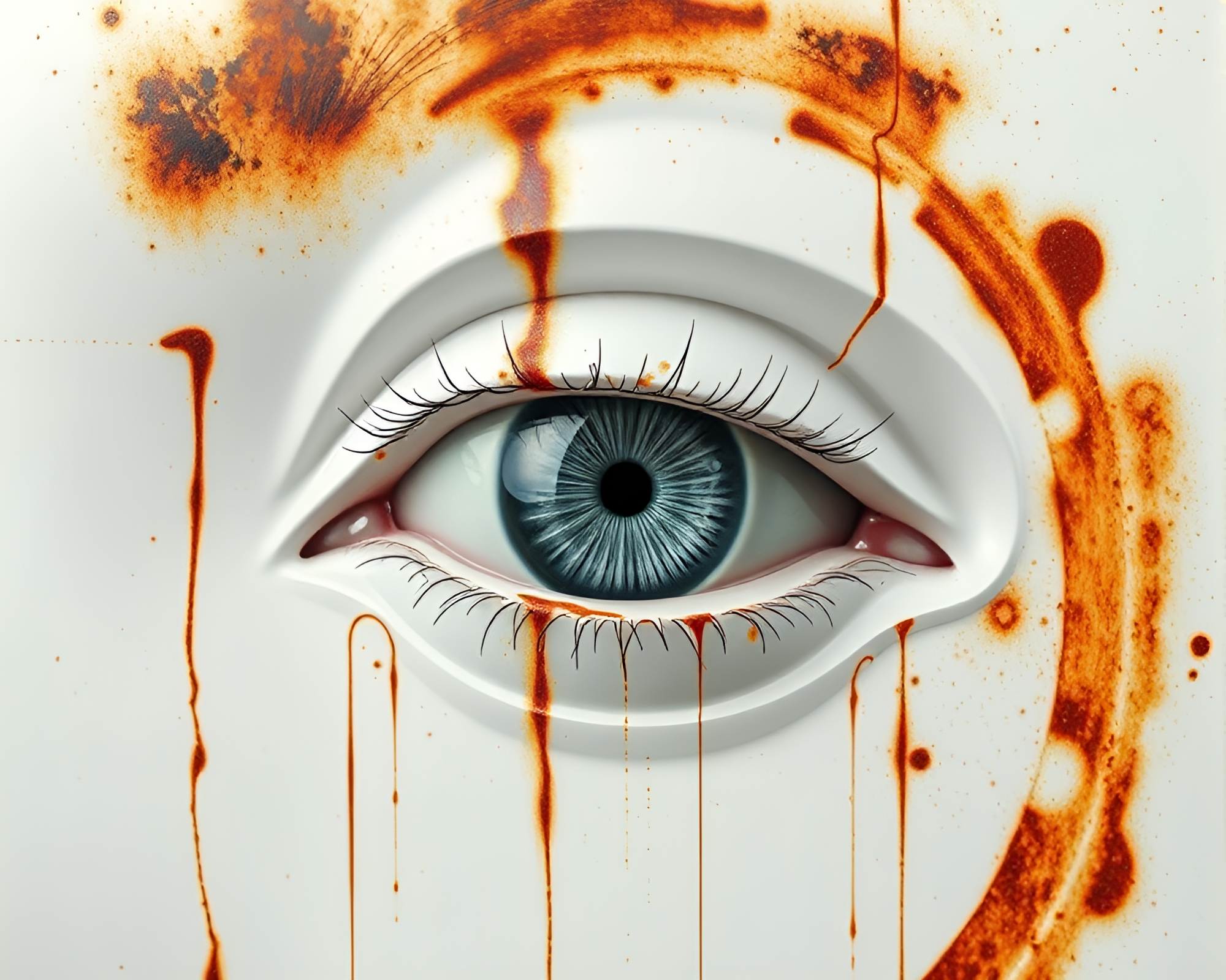 Rust-Stained Cybernetic Eye in Ivory AI Style – free AI stock image