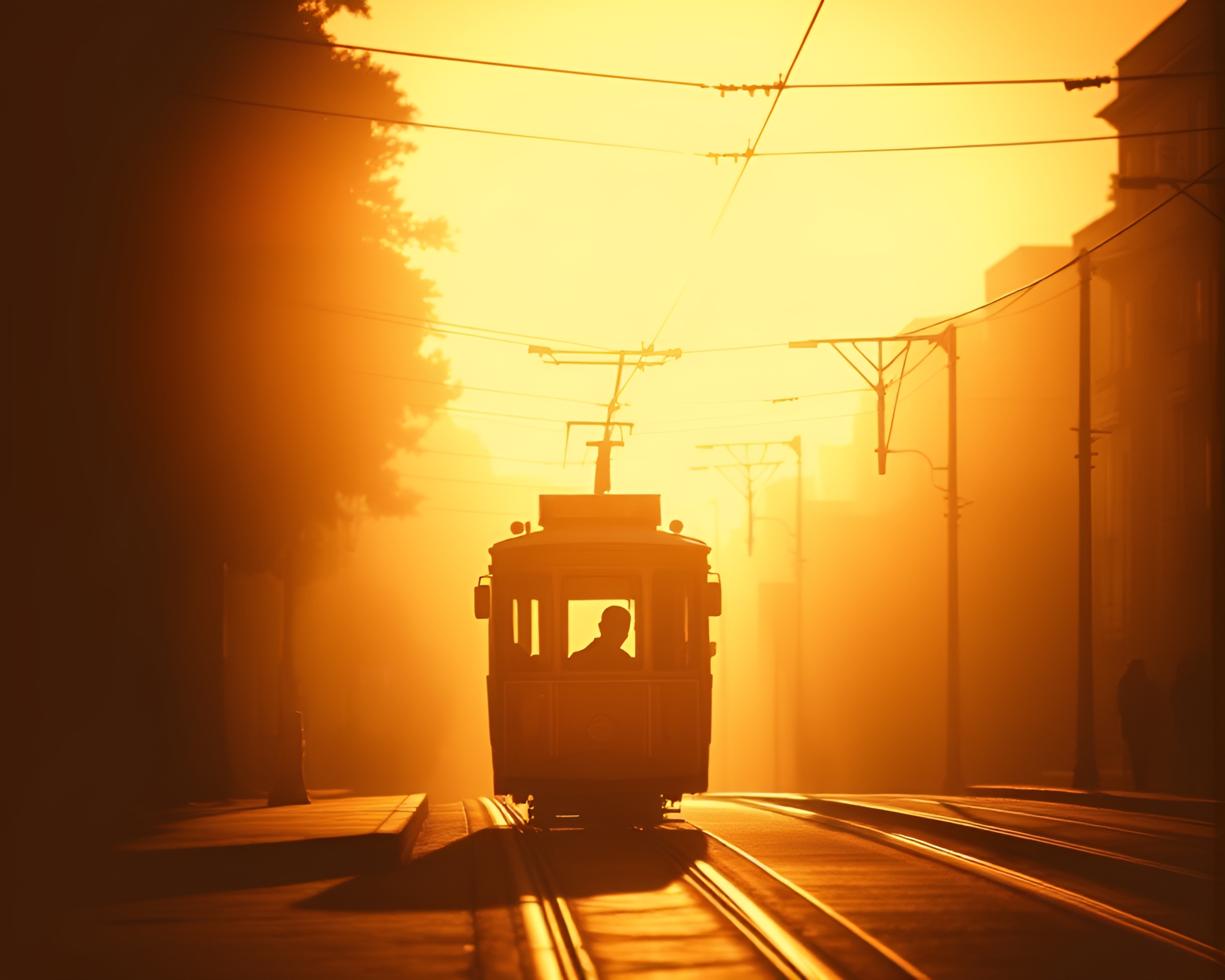 Halftone Grid Cable Car Silhouette in Sepia Tones – free AI stock image