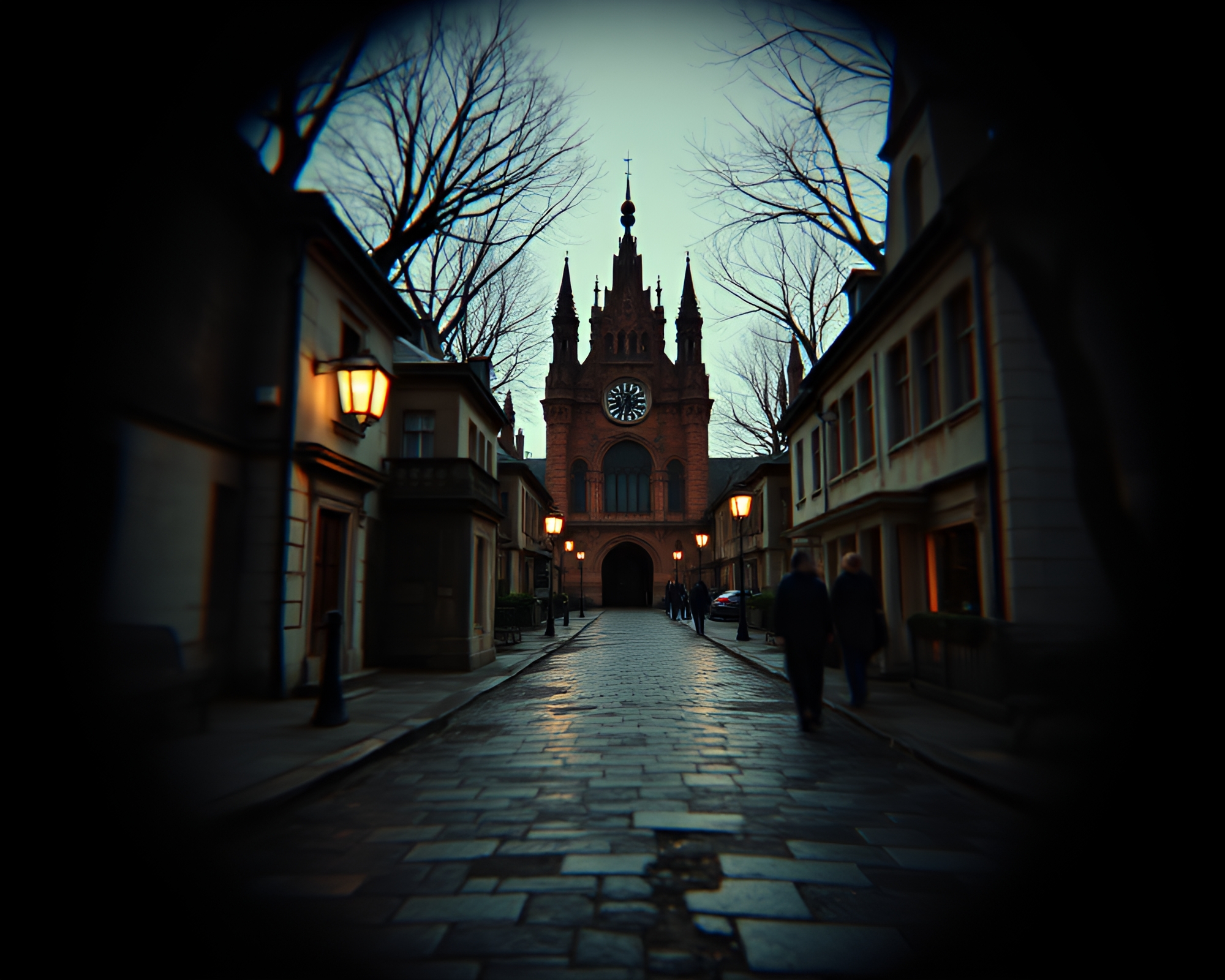 Split-focus diopter reveals gothic horror dadaist collage – free AI stock image