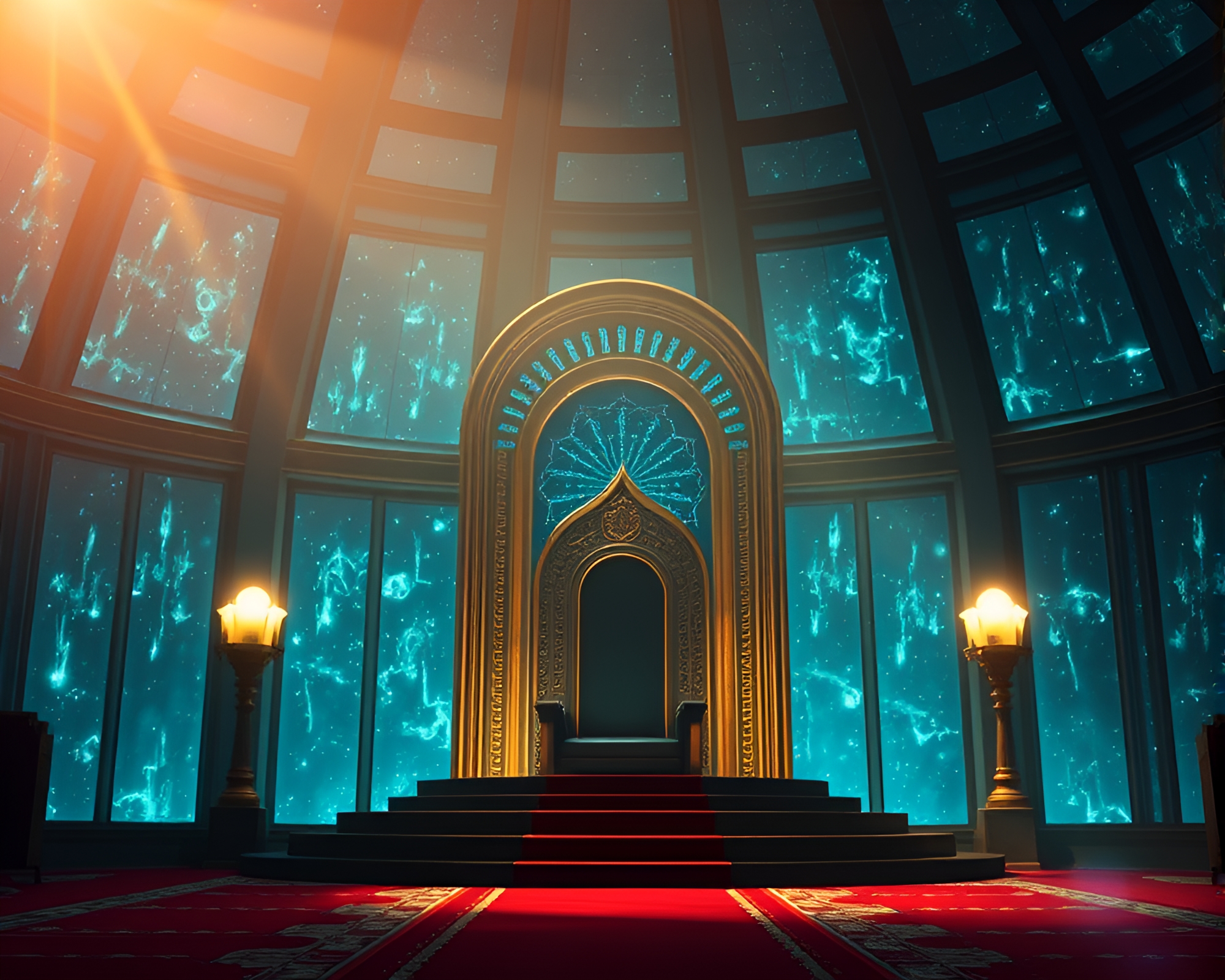 Solar Panel Throne Room Glow Vignette – free AI stock image