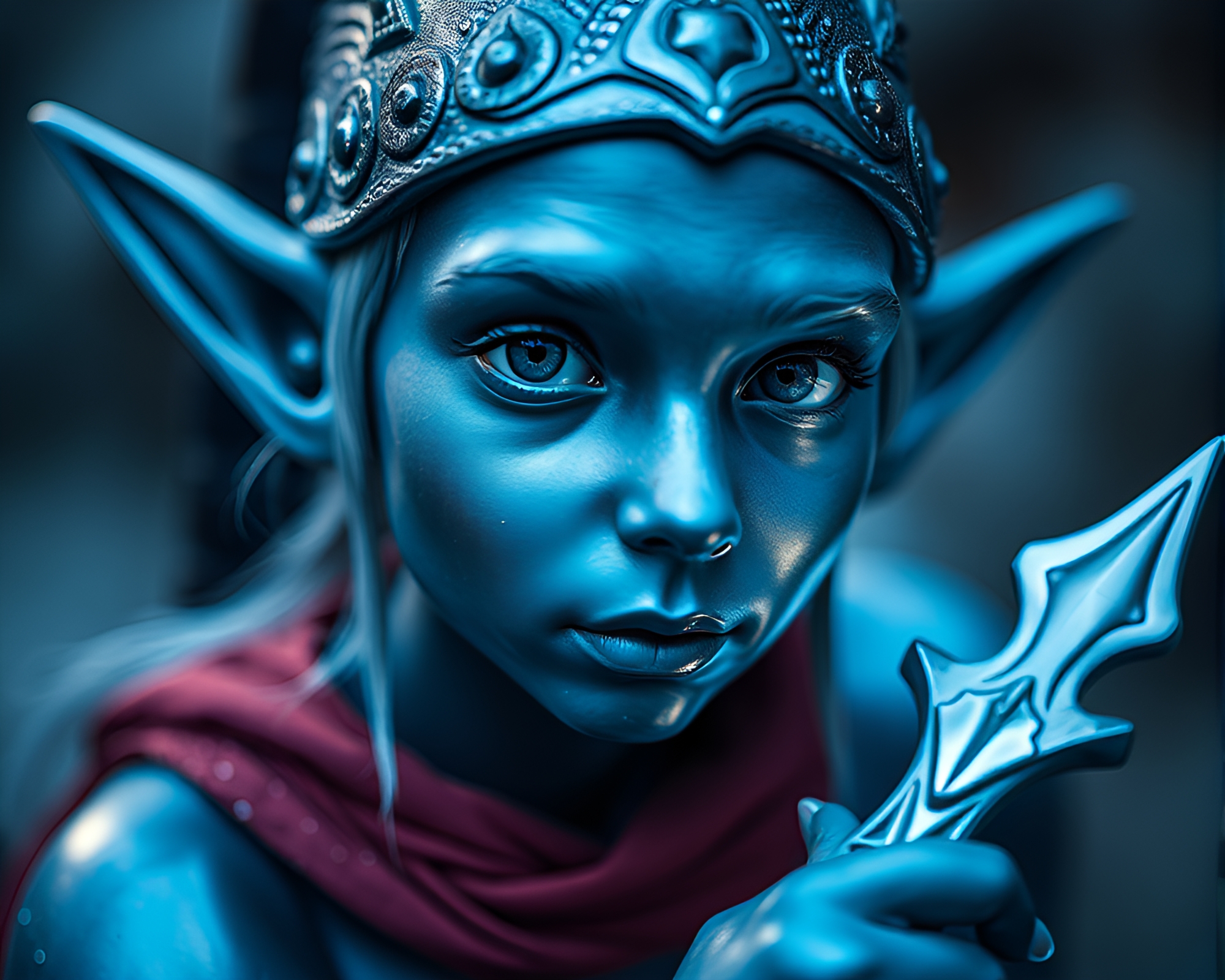 Enchanting Elf in Steel-Blue Photocollage – free AI stock image