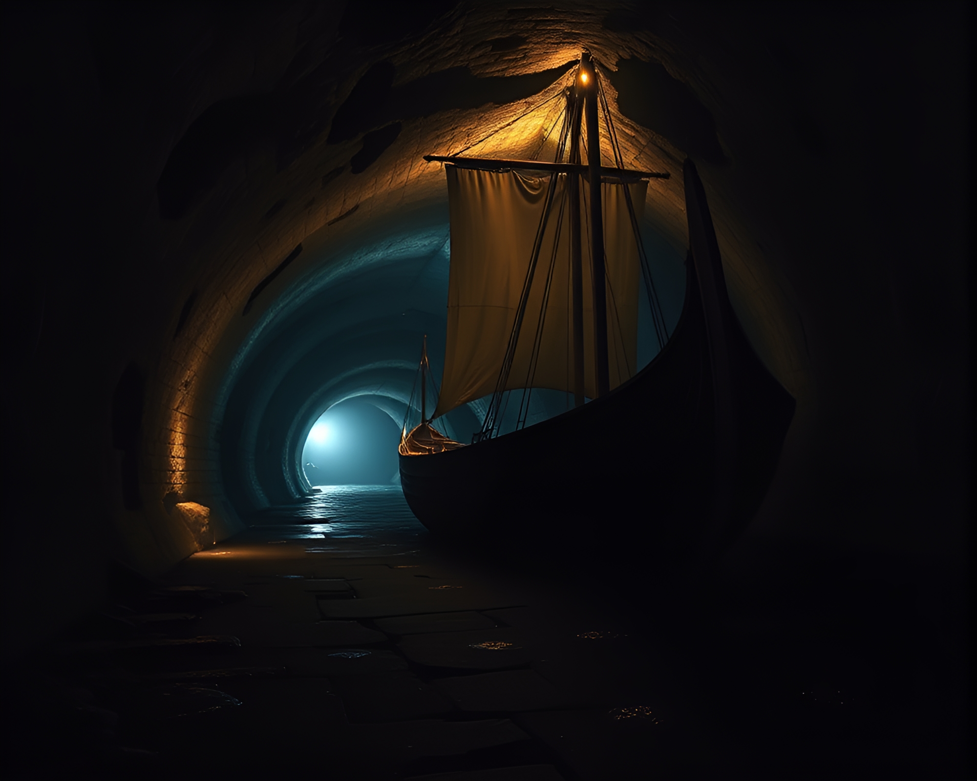 Viking Longship in Eerie Basement Light – free AI stock image