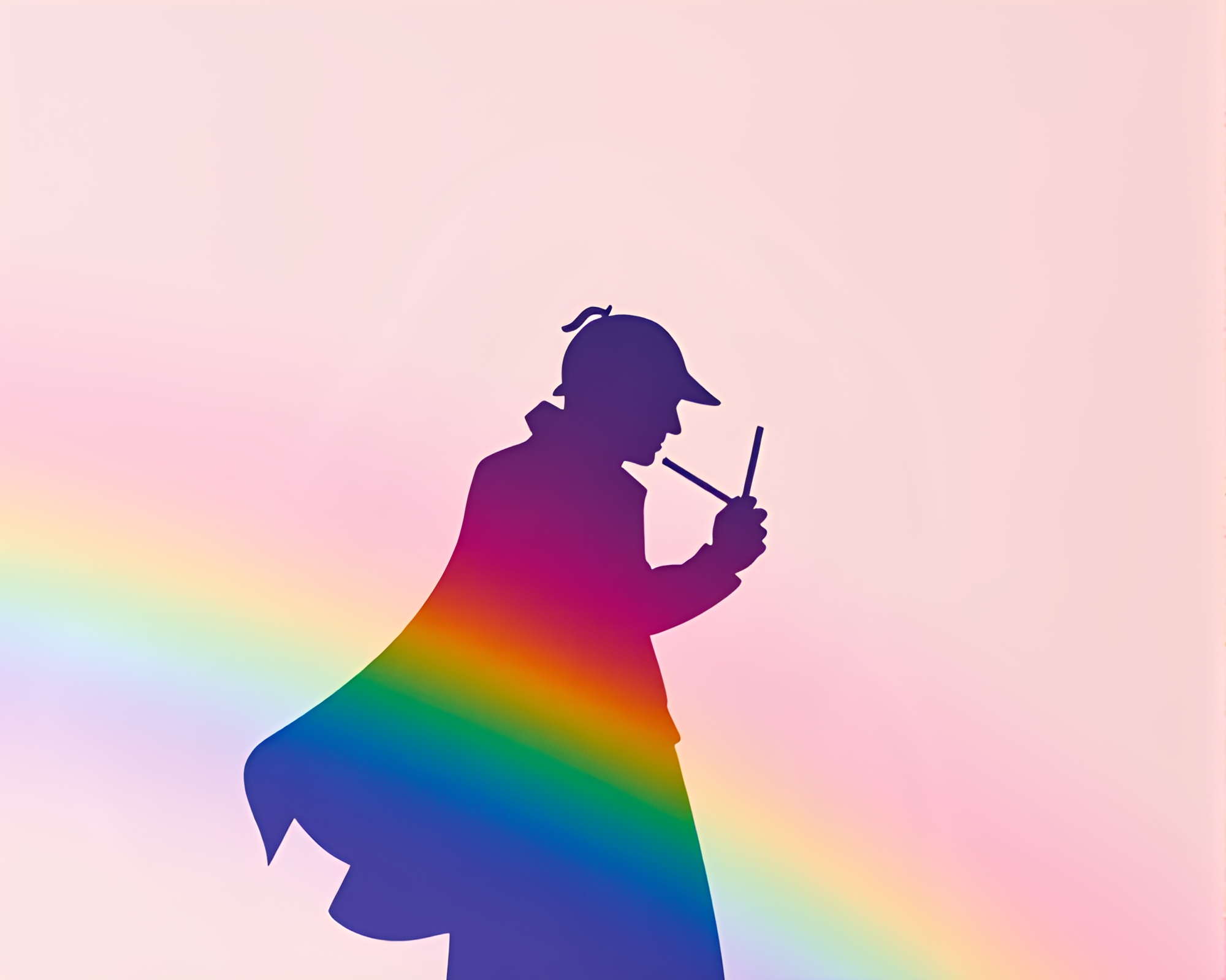 Sherlock Holmes silhouette in cosmic rainbow ambiance – free AI stock image