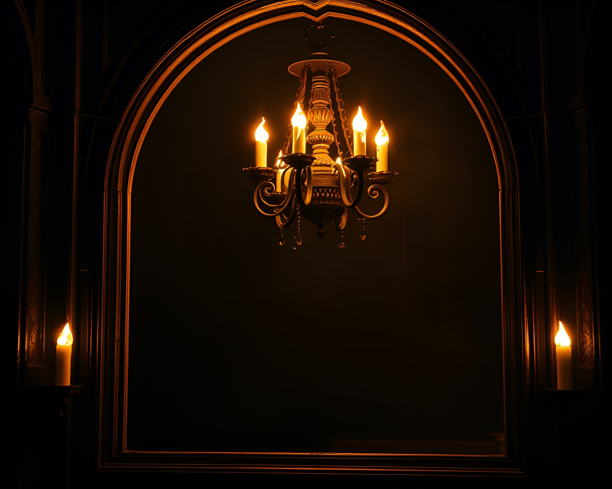 Cybernetic Gothic Chandelier in Frame Within Frame Composition – free AI stock image