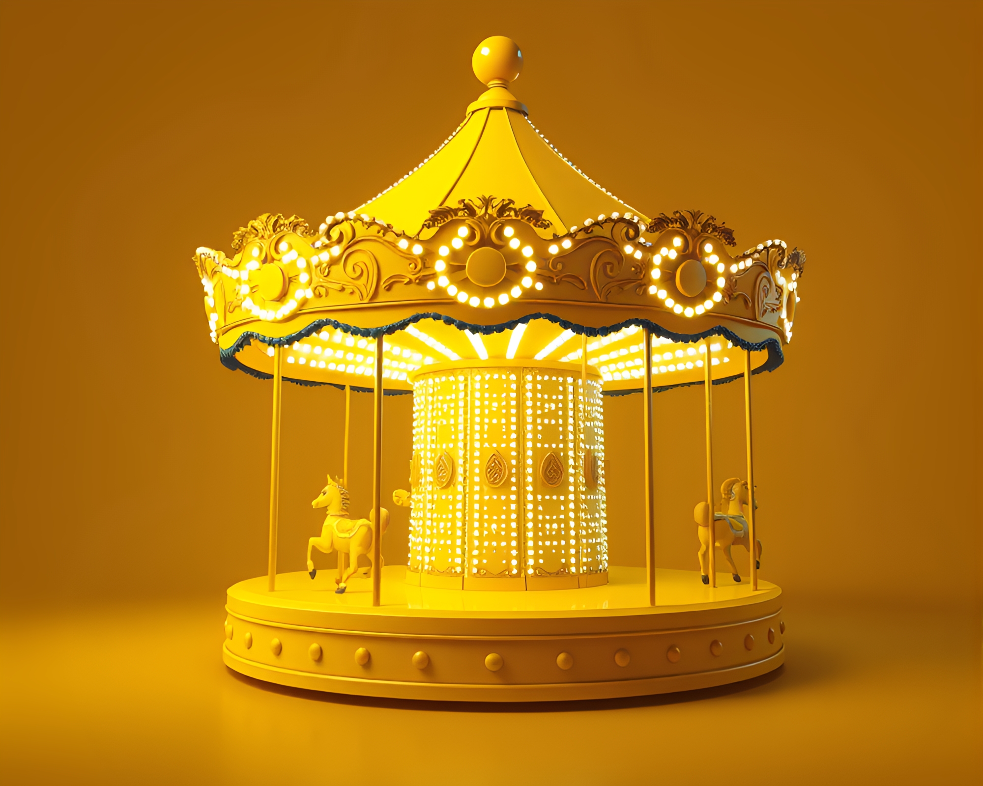 Mustard Yellow Carnival Carousel in 3D Scan Art – free AI stock image