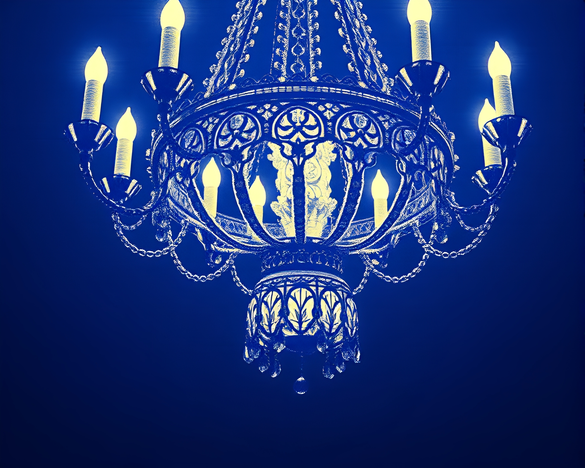 Gothic Chandelier Illuminated in Sapphire ASCII Art Composition – free AI stock image