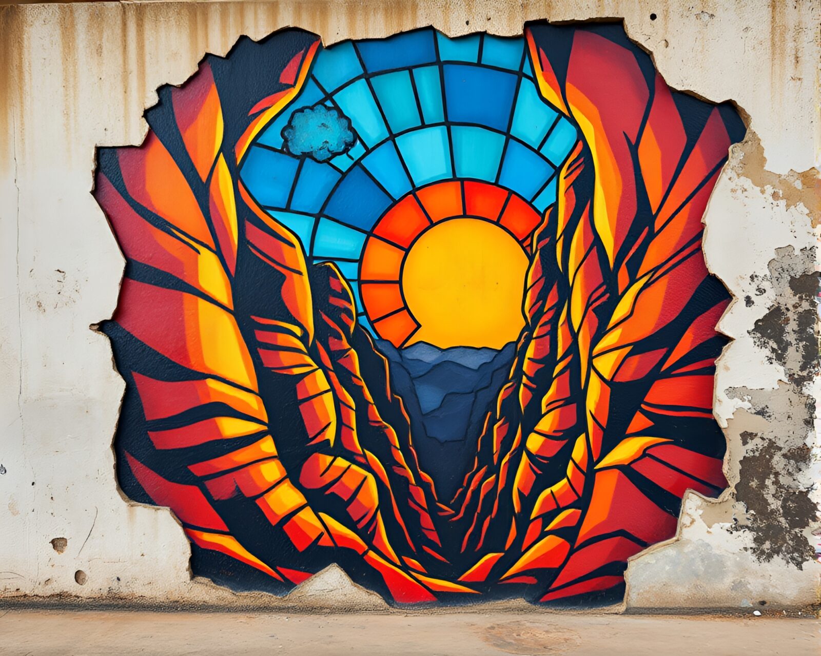 Majestic solar eclipse mural with stained glass effect
