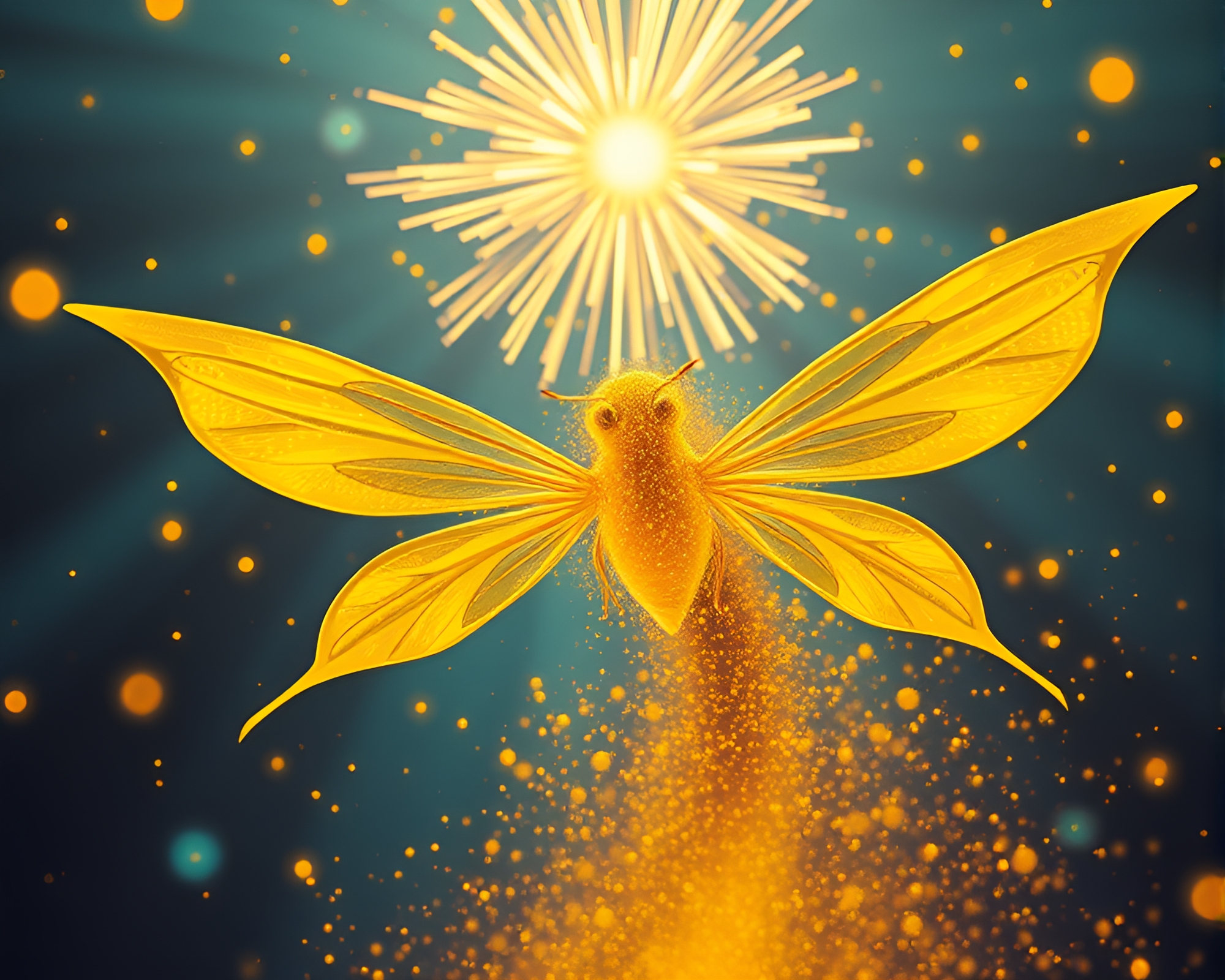 Zoom Burst Fairy in Mustard Yellow Dystopia – free AI stock image