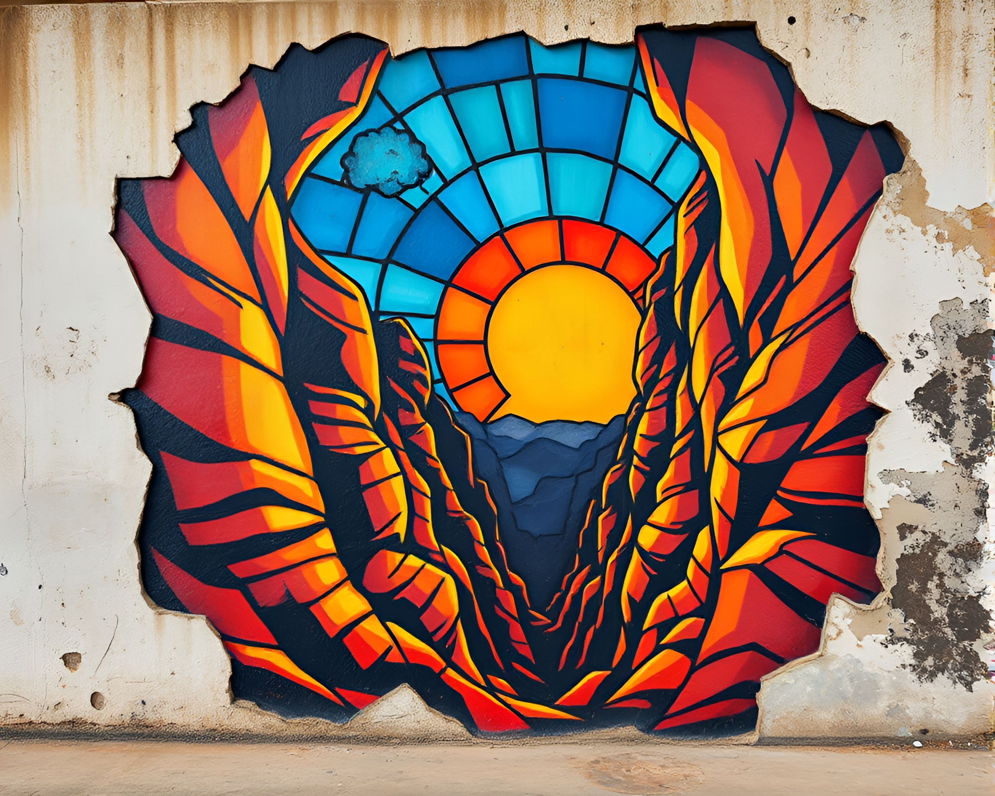 Stained Glass Eclipse Mural in Canyon Rust Tones – free AI stock image
