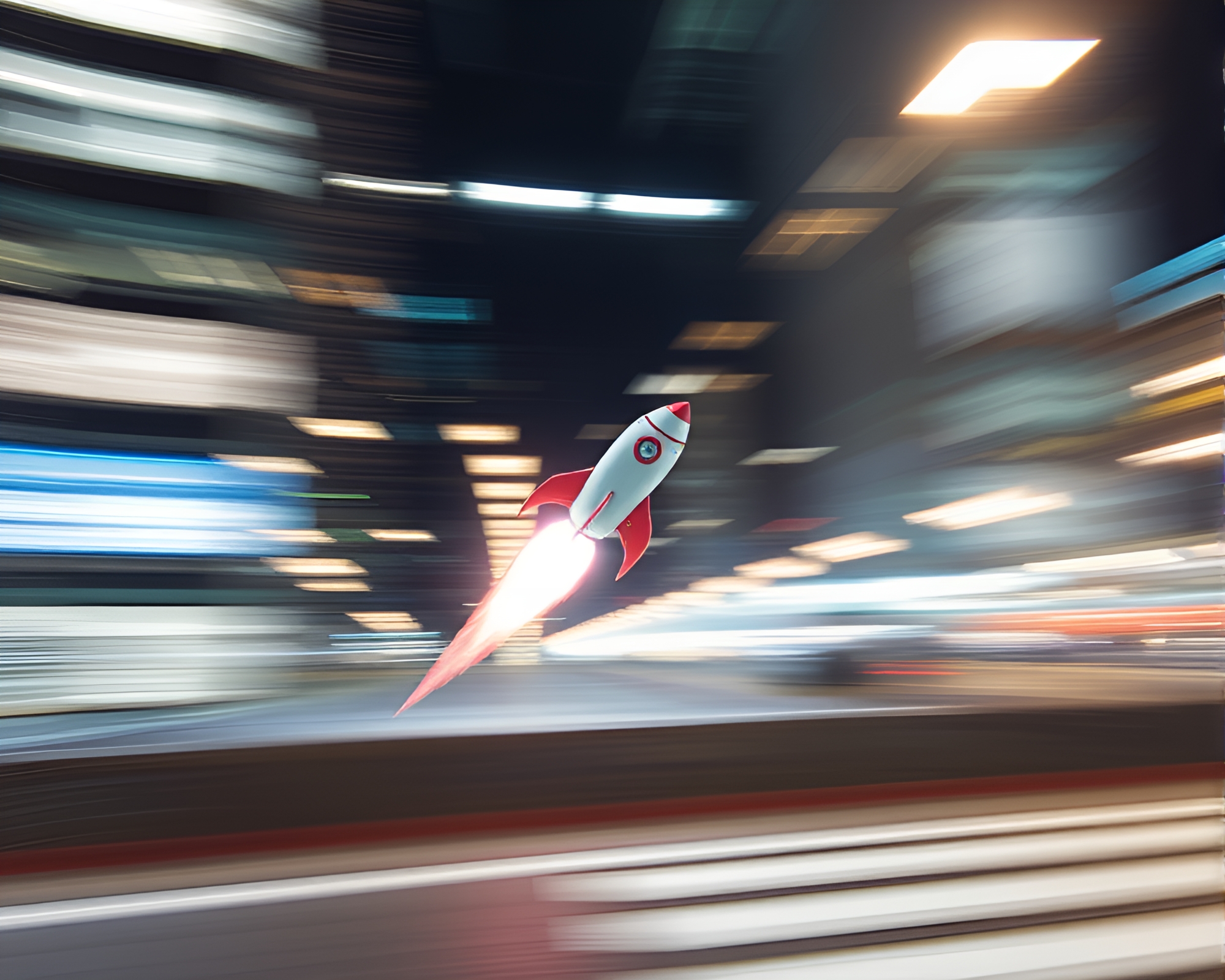 Rocket Soaring with Crystal Clarity in Pan Motion Blur – free AI stock image