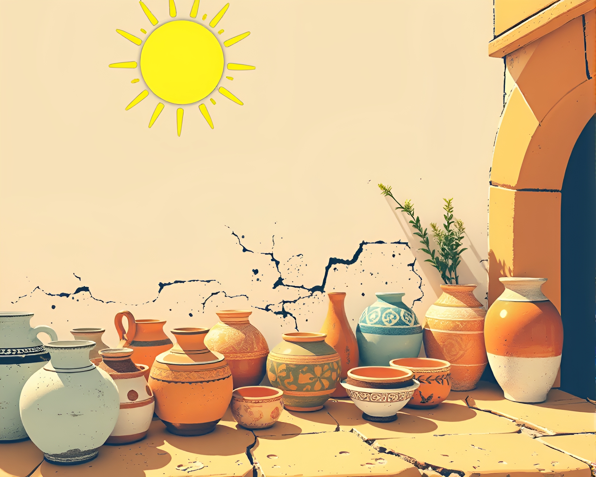 Rustic Pottery Shrouded in Retro Sun Glares – free AI stock image