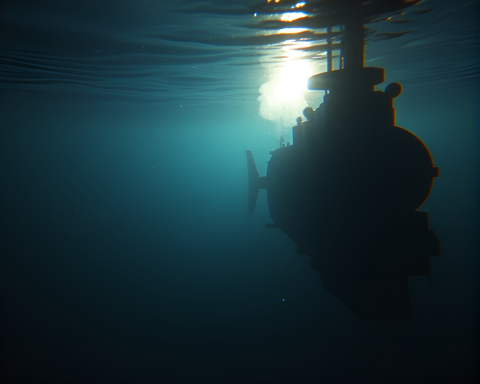 Underwater Submarine Reflection Silhouette in Stardust Shimmer – free AI stock image