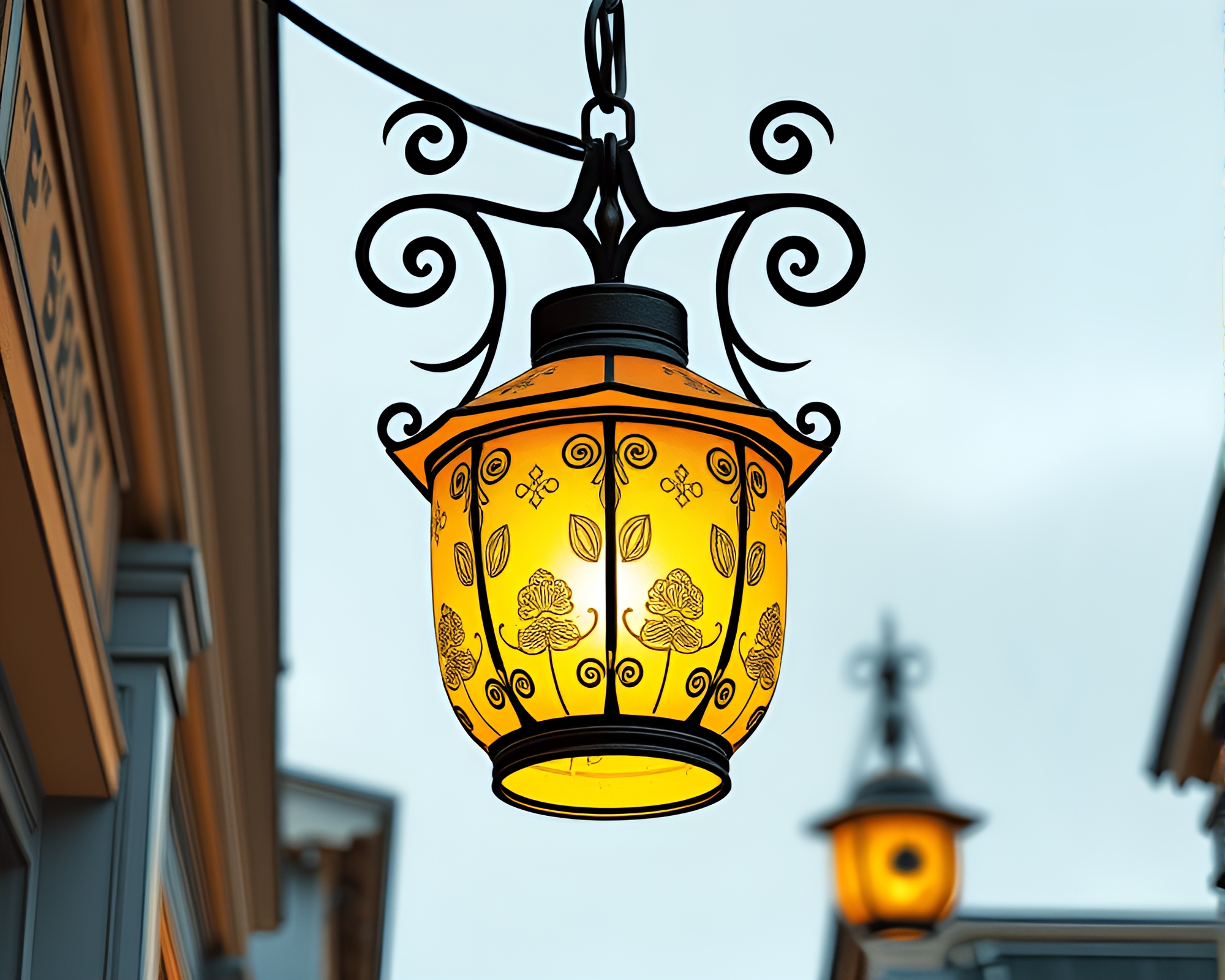 Architectural paper lantern with mustard-yellow pop detailing – free AI stock image