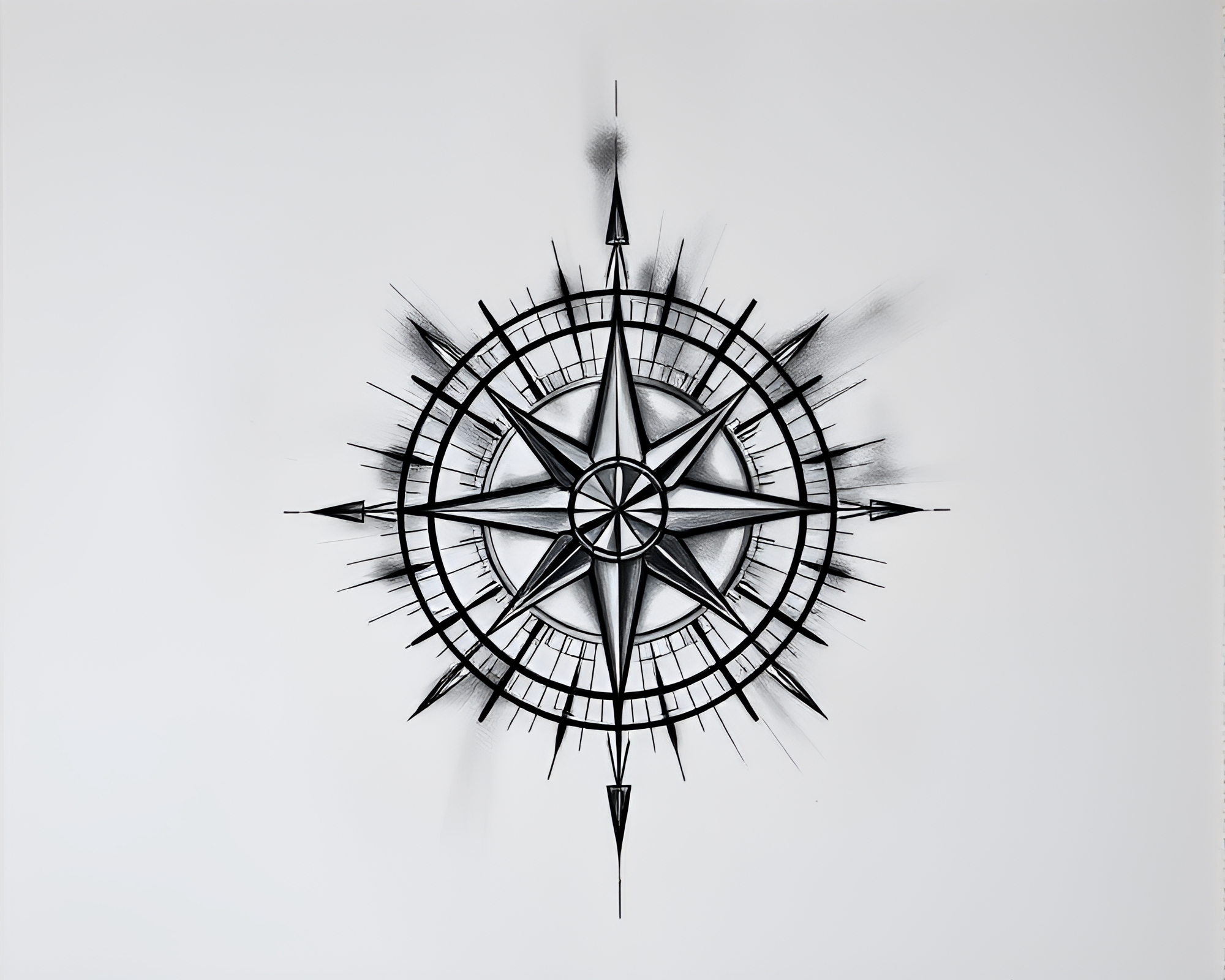 Mystical Compass Flare in Charcoal Sketch – free AI stock image