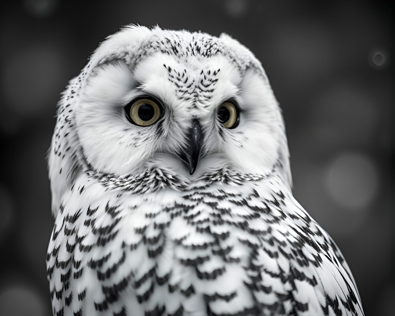 Snowy owl in gray light with prism effect