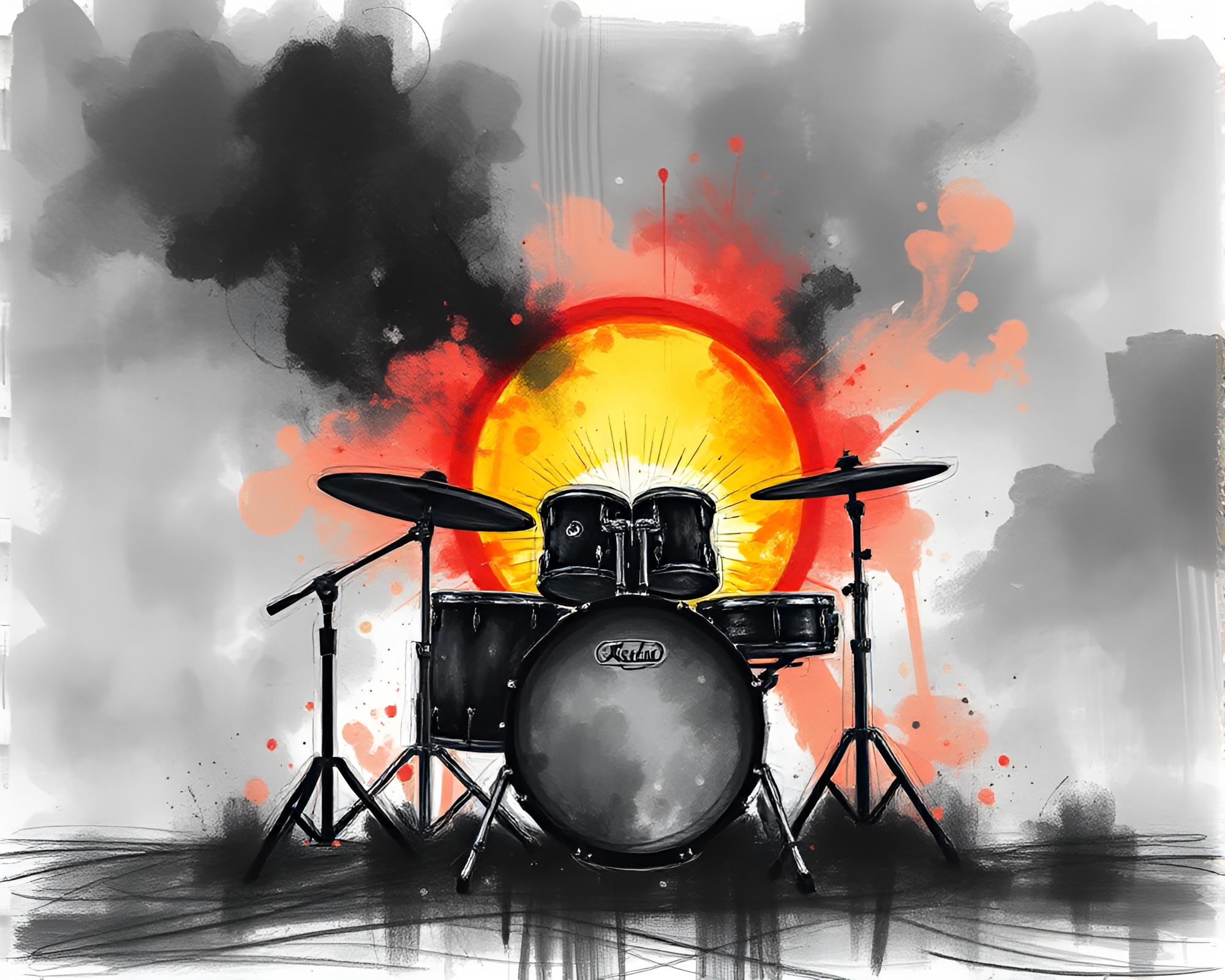 Drumming Sunset Zoom Burst Charcoal Sketch – free AI stock image