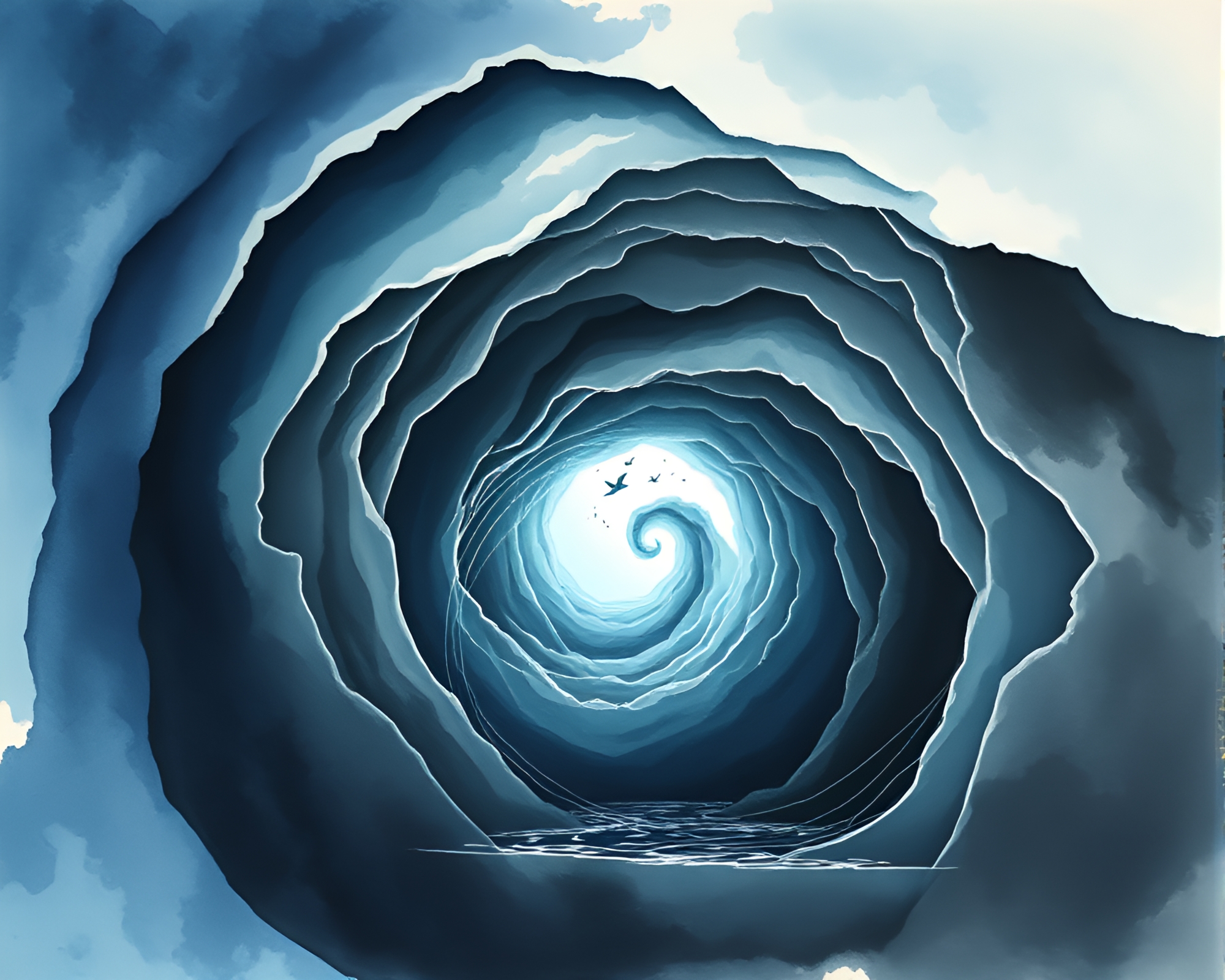 Glacier Cave Entrance: Wildlife Watercolor Fantasy – free AI stock image