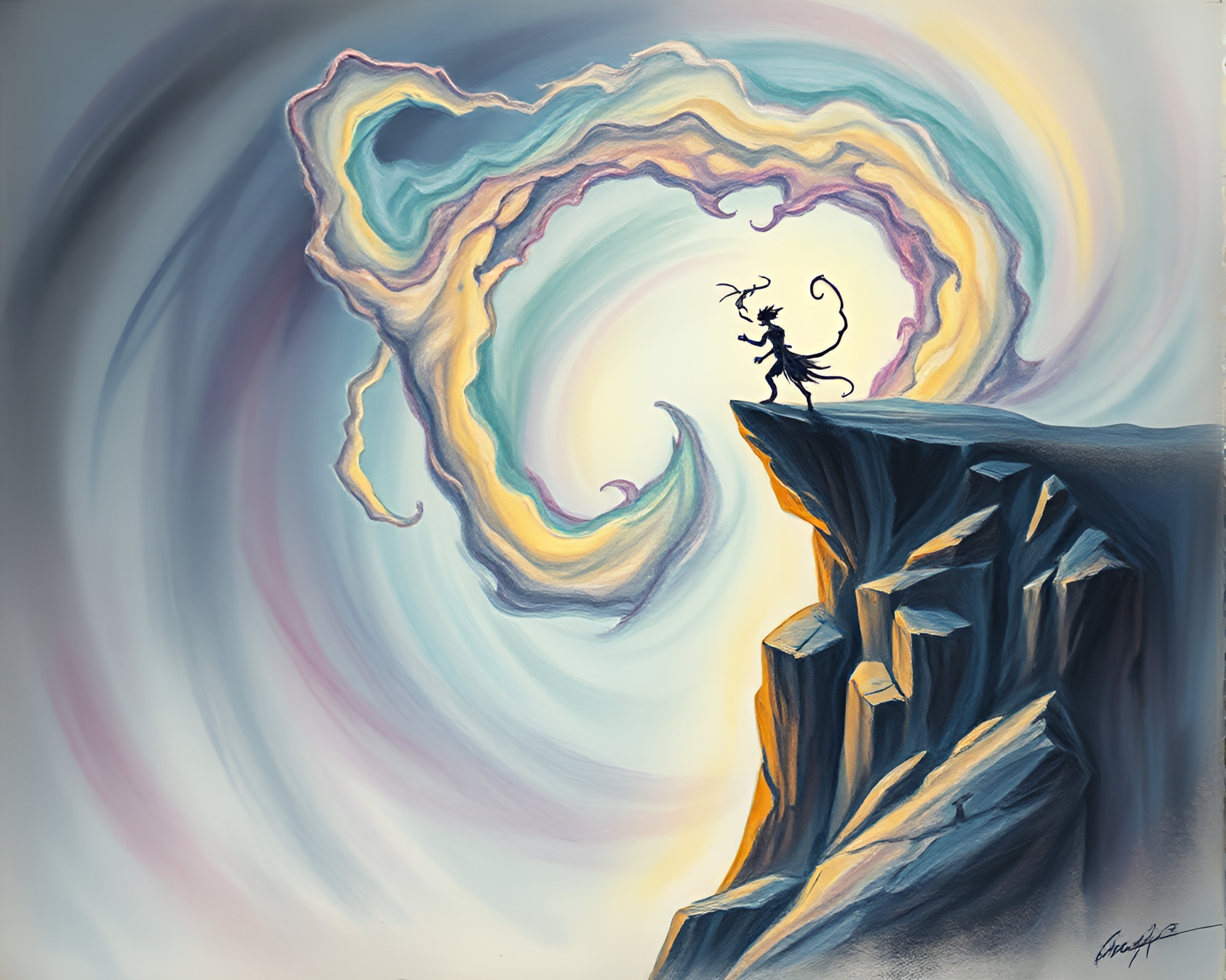 Majestic Djinn Whirling in Cliffside Shadows – free AI stock image