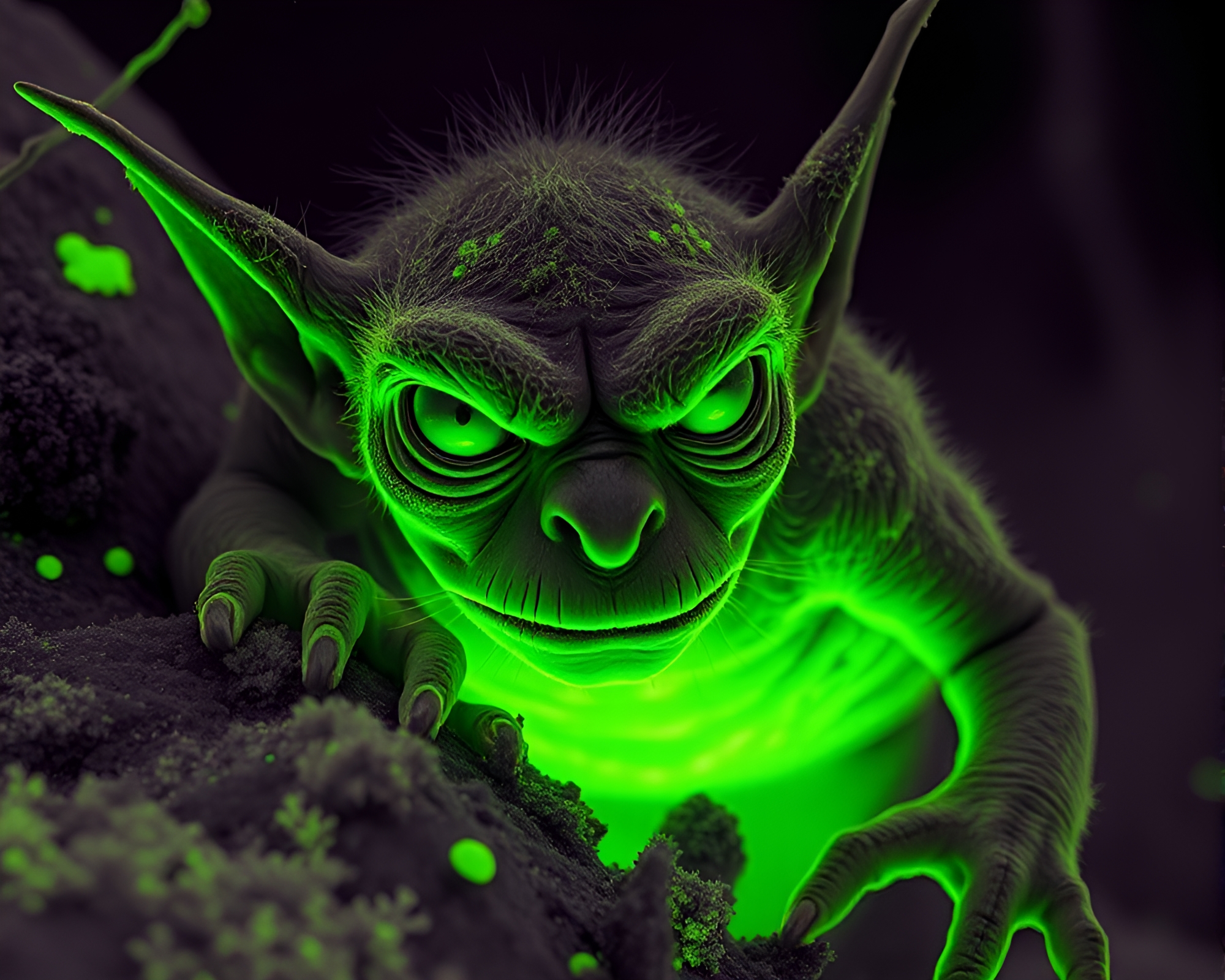 Goblin in Monochrome Green Thermal Image with Mildew Spots – free AI stock image
