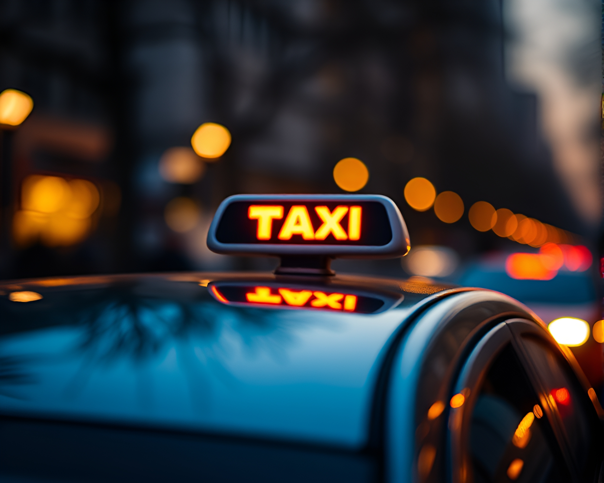Taxi Streaks Through Alchemical Bonfire Glow – free AI stock image