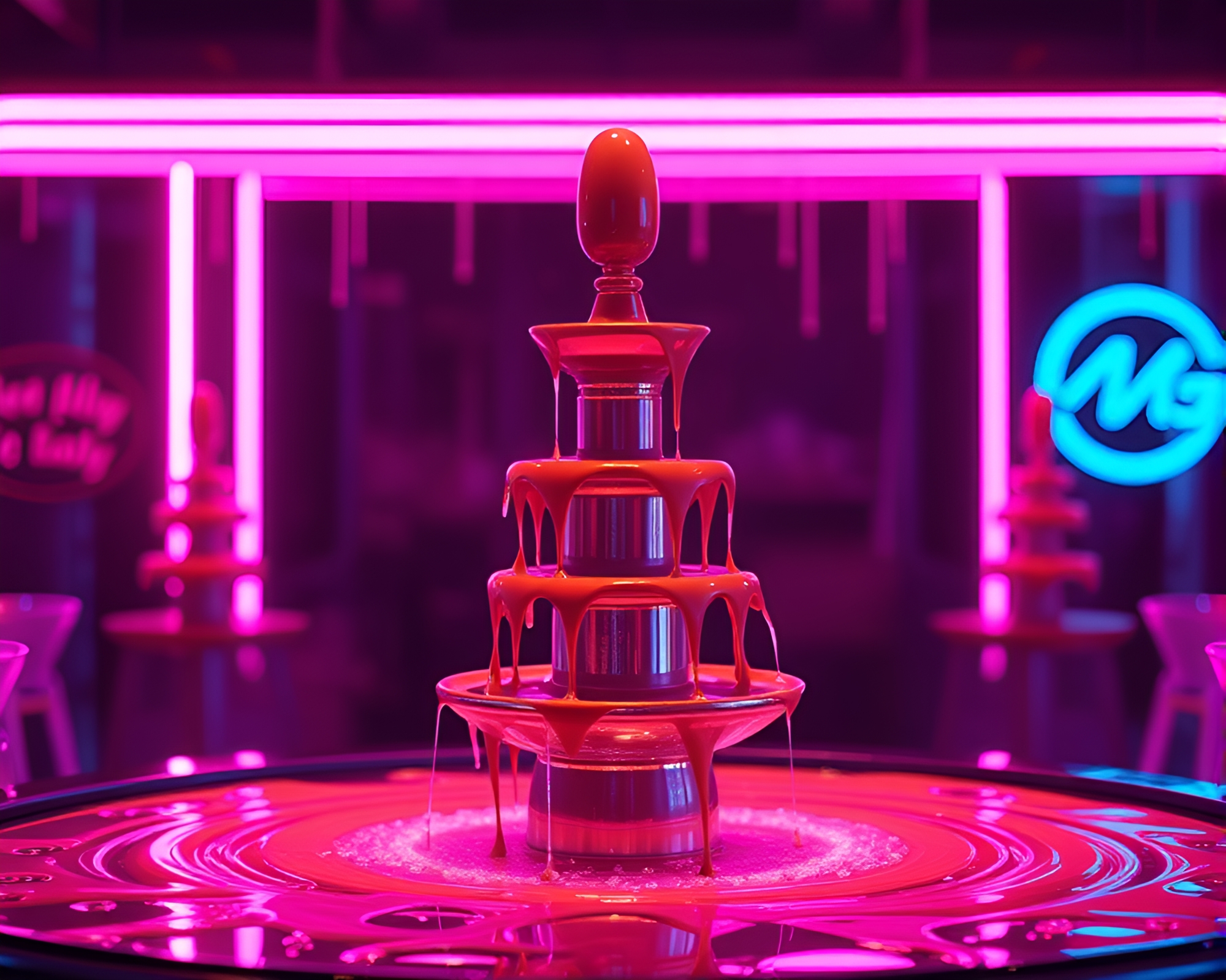 Neon Chocolate Fountain in Amethyst Stop-Motion Still – free AI stock image