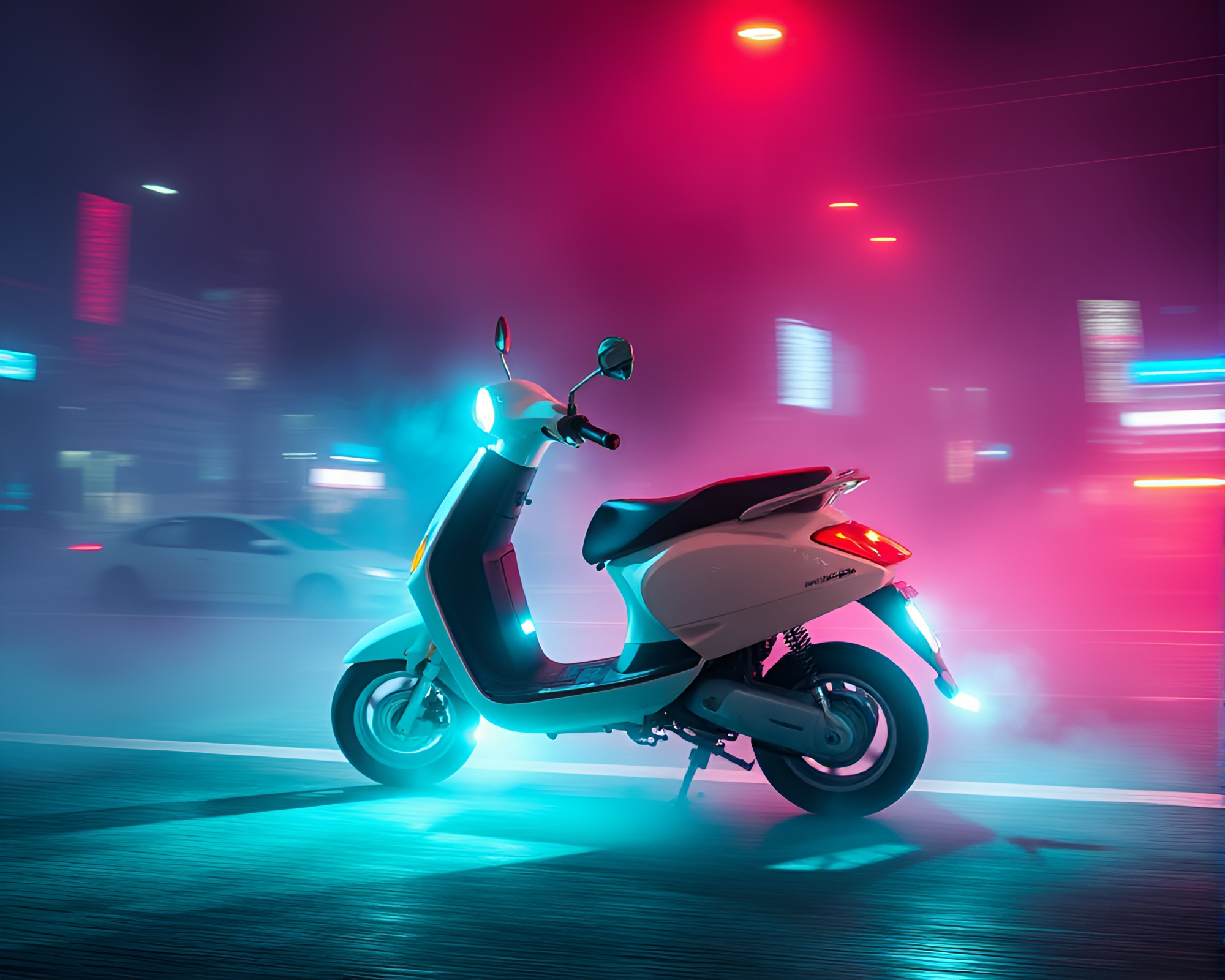 Vaporwave Electric Scooter in Prism Refraction Fog – free AI stock image