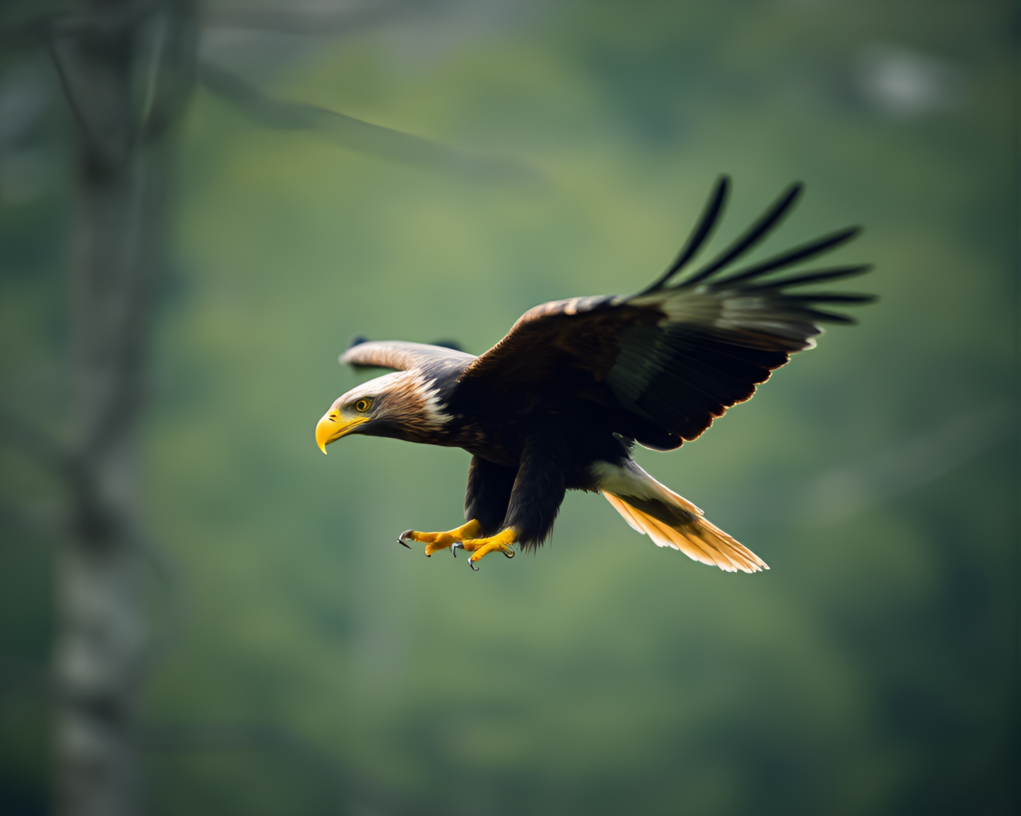 Majestic Eagle Silhouetted in Urban Tilt-Shift – free AI stock image