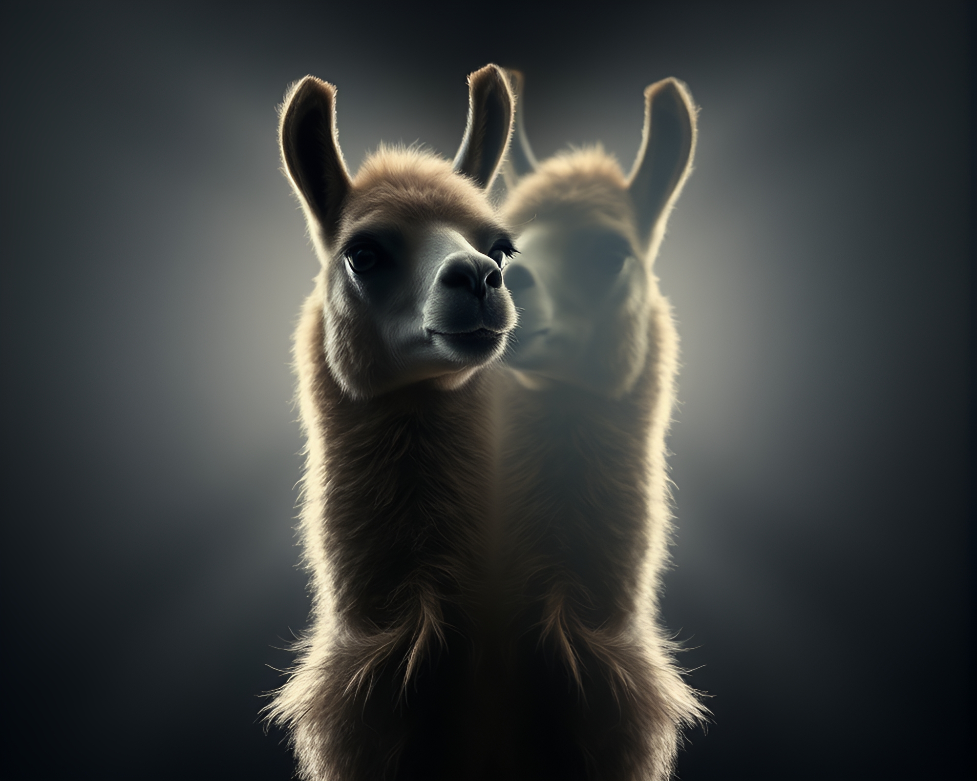 Symmetrical Llama Portrait with Rim Lighting Details – free AI stock image