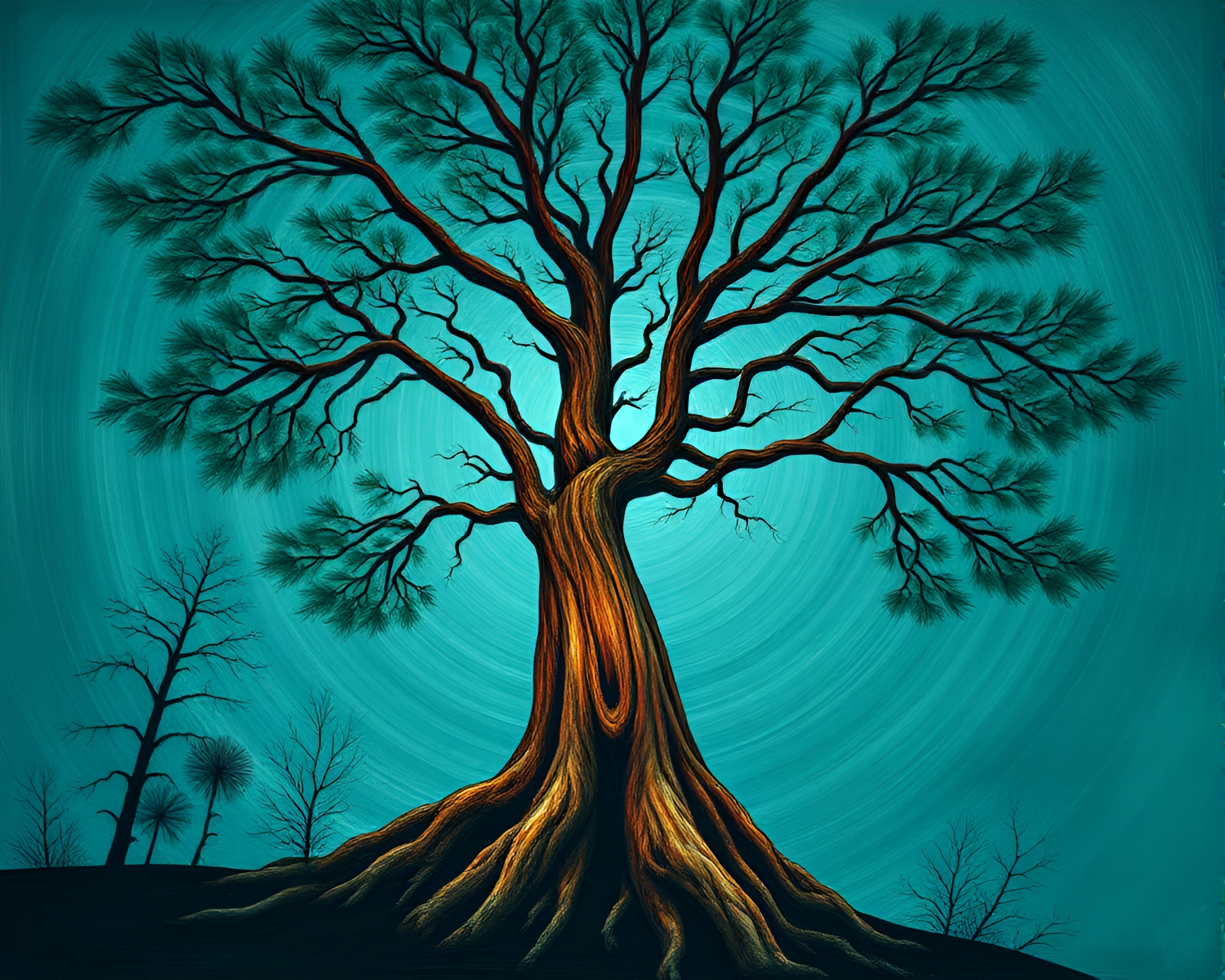 Teal Serenity: Redwood Écorché Fibonacci Art Study – free AI stock image