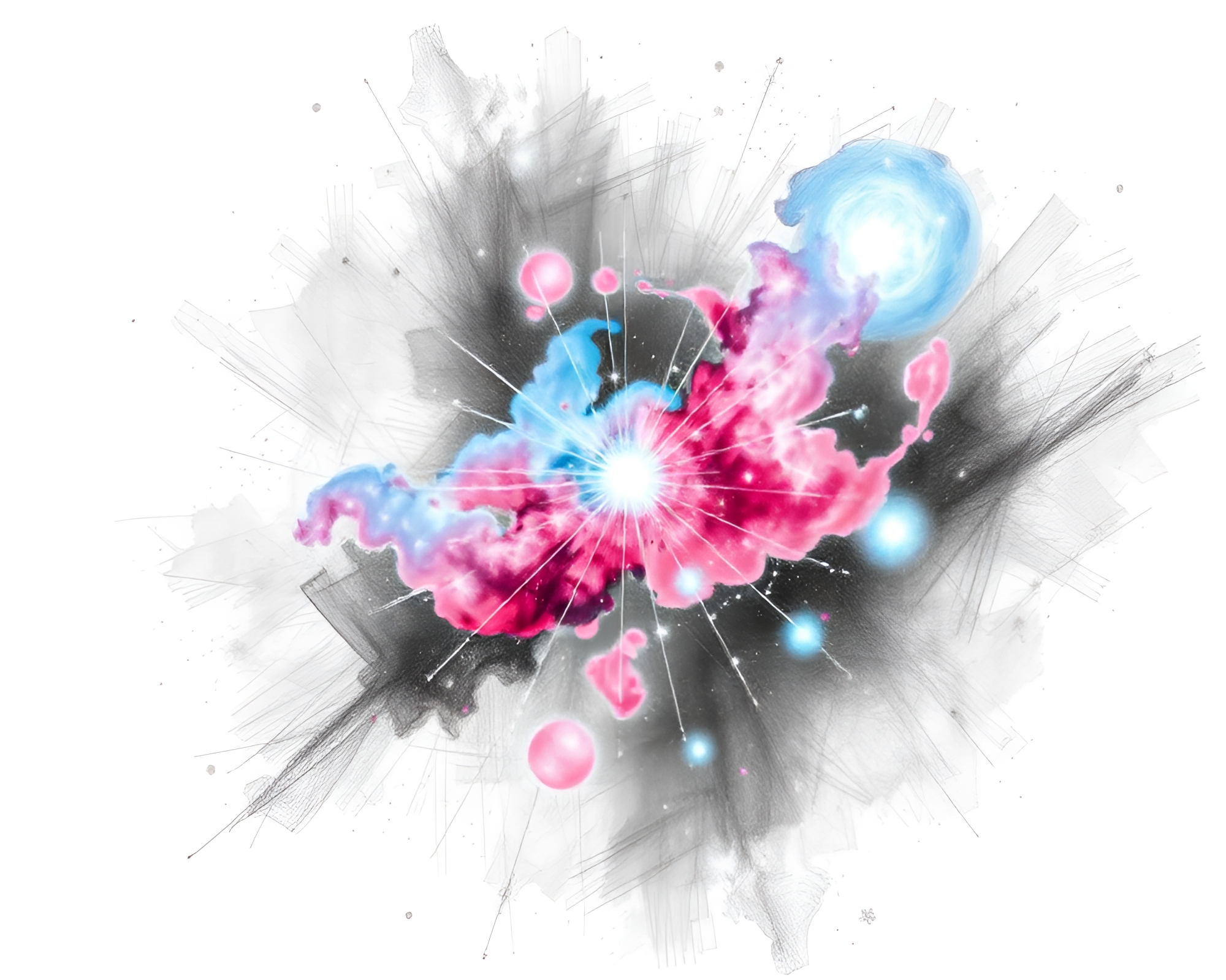 Celestial Nebula Illuminated by Neon Graffiti Pencil Sketch – free AI stock image